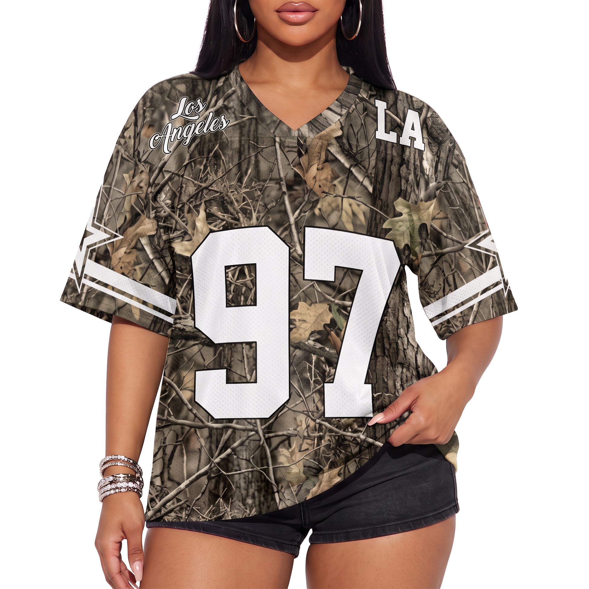 Custom Drop Shoulder Football Jersey Woodland Camo - Design Your Own
