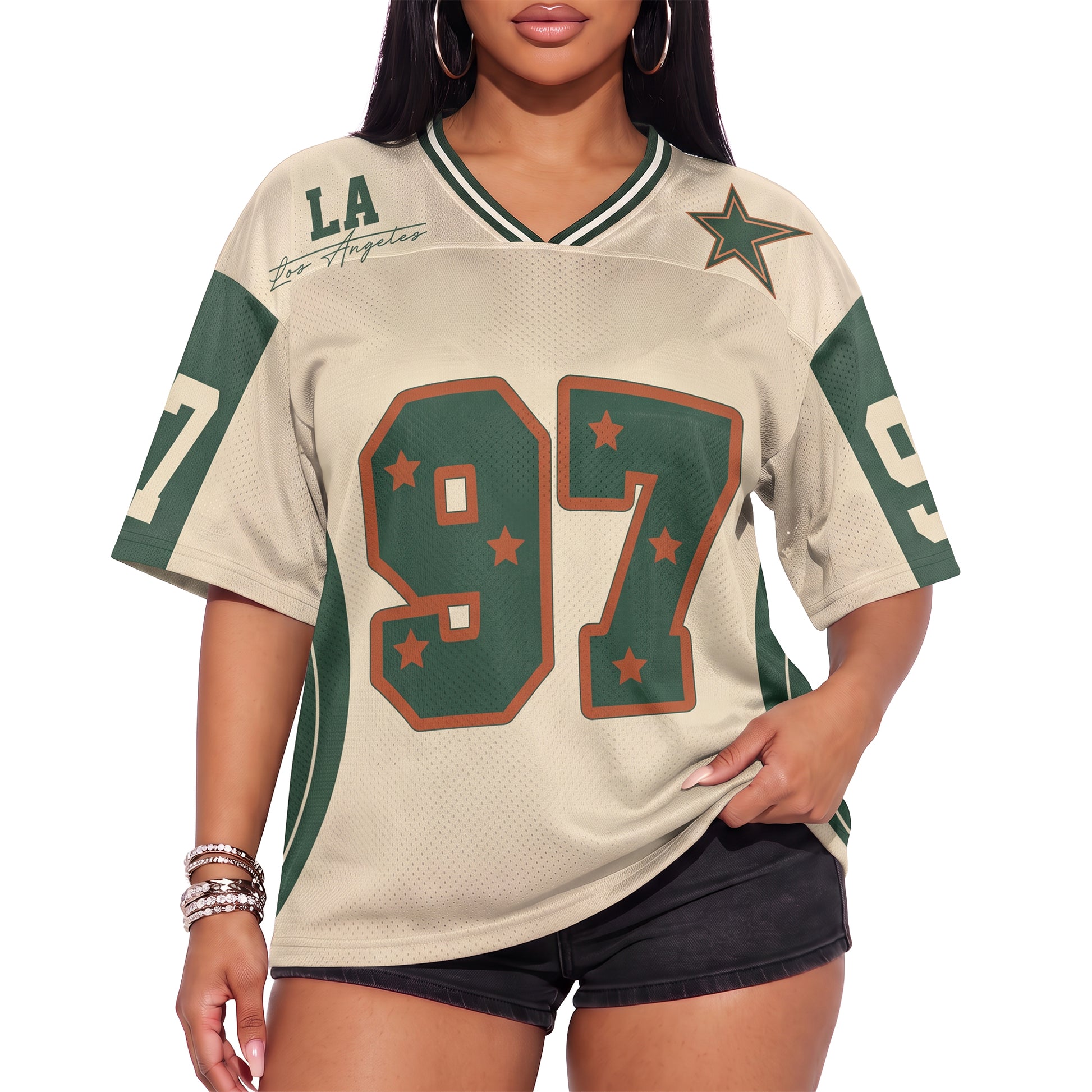 Custom Drop Shoulder Football Jersey Beige Green Star - Design Your Own