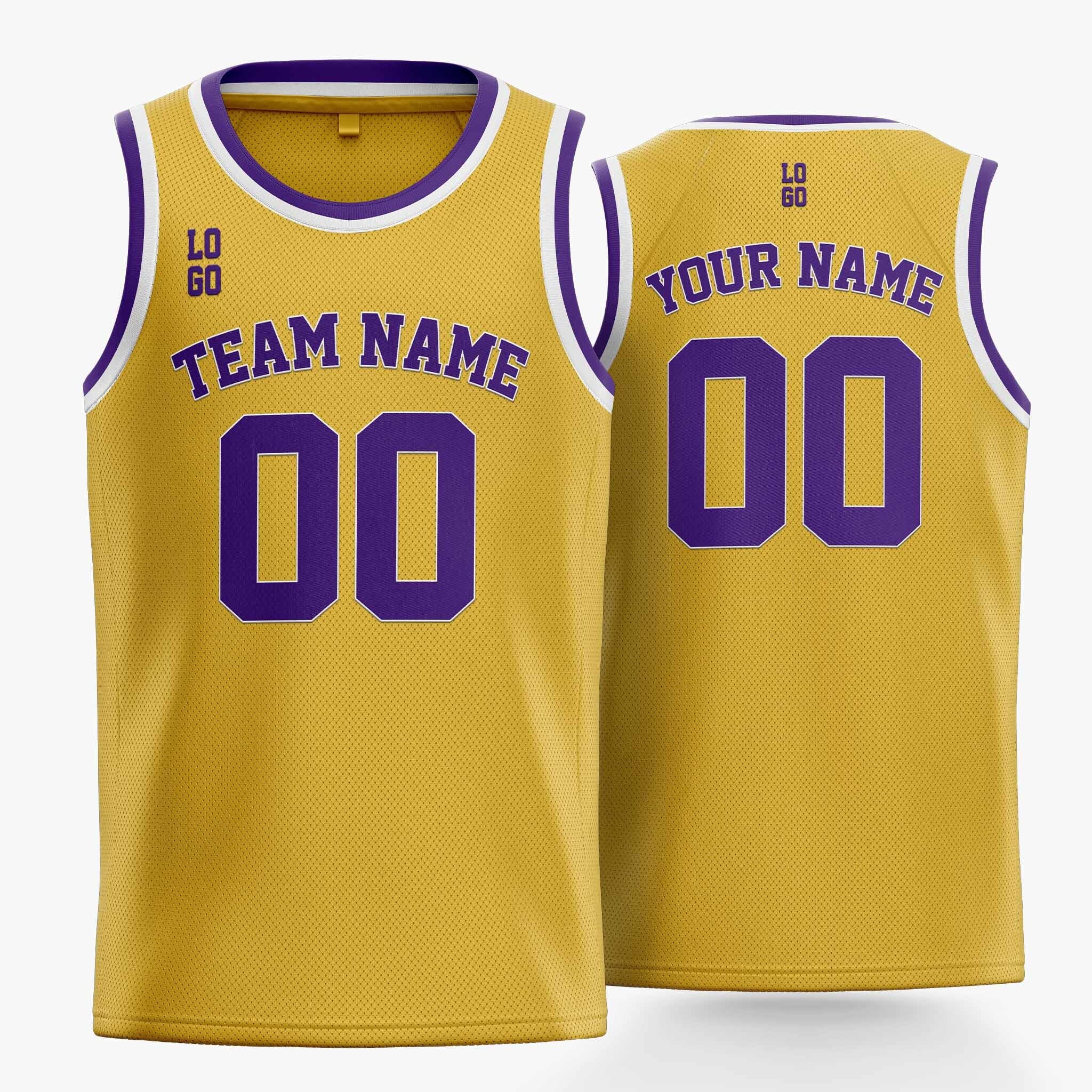 Custom Basketball Jersey Yellow White and Purple - Design Your Own