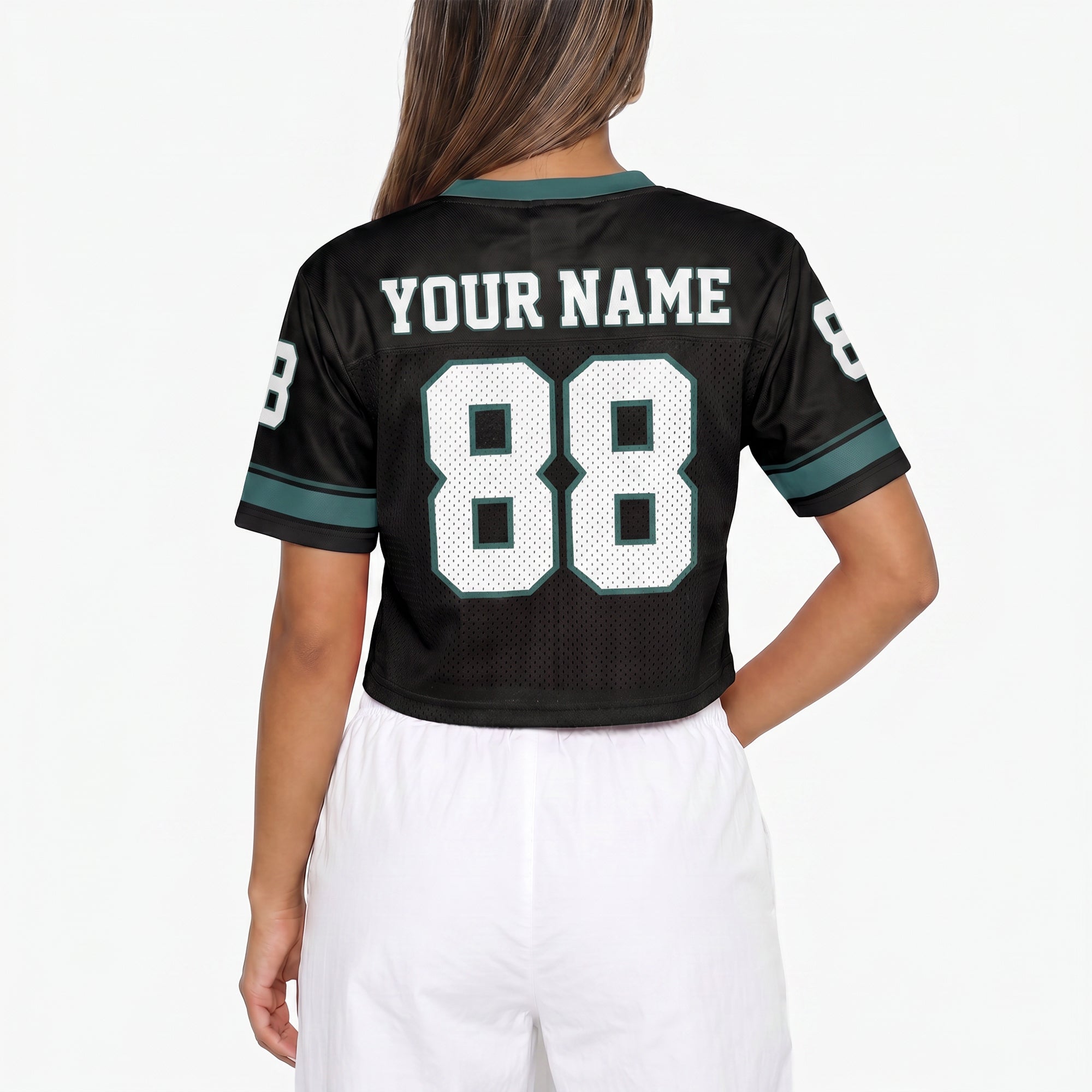 Custom Women's Crop Football Jersey Black and Green - Design Your Own