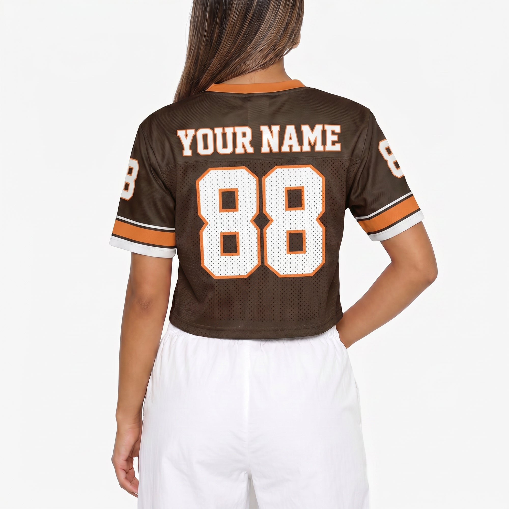 Custom Women's Crop Football Jersey Brown and Orange - Design Your Own