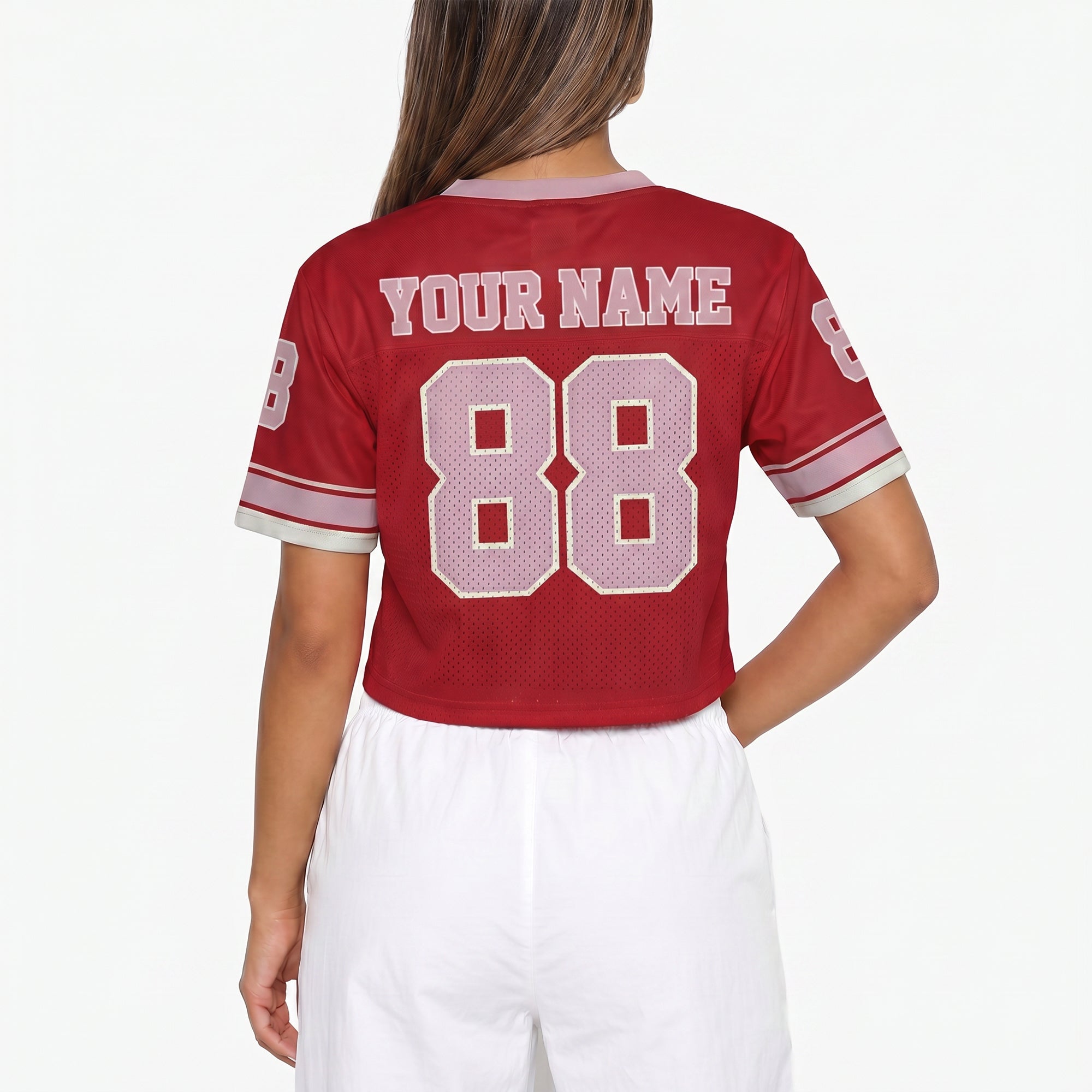 Custom Women's Crop Football Jersey Cherry and Pink - Design Your Own