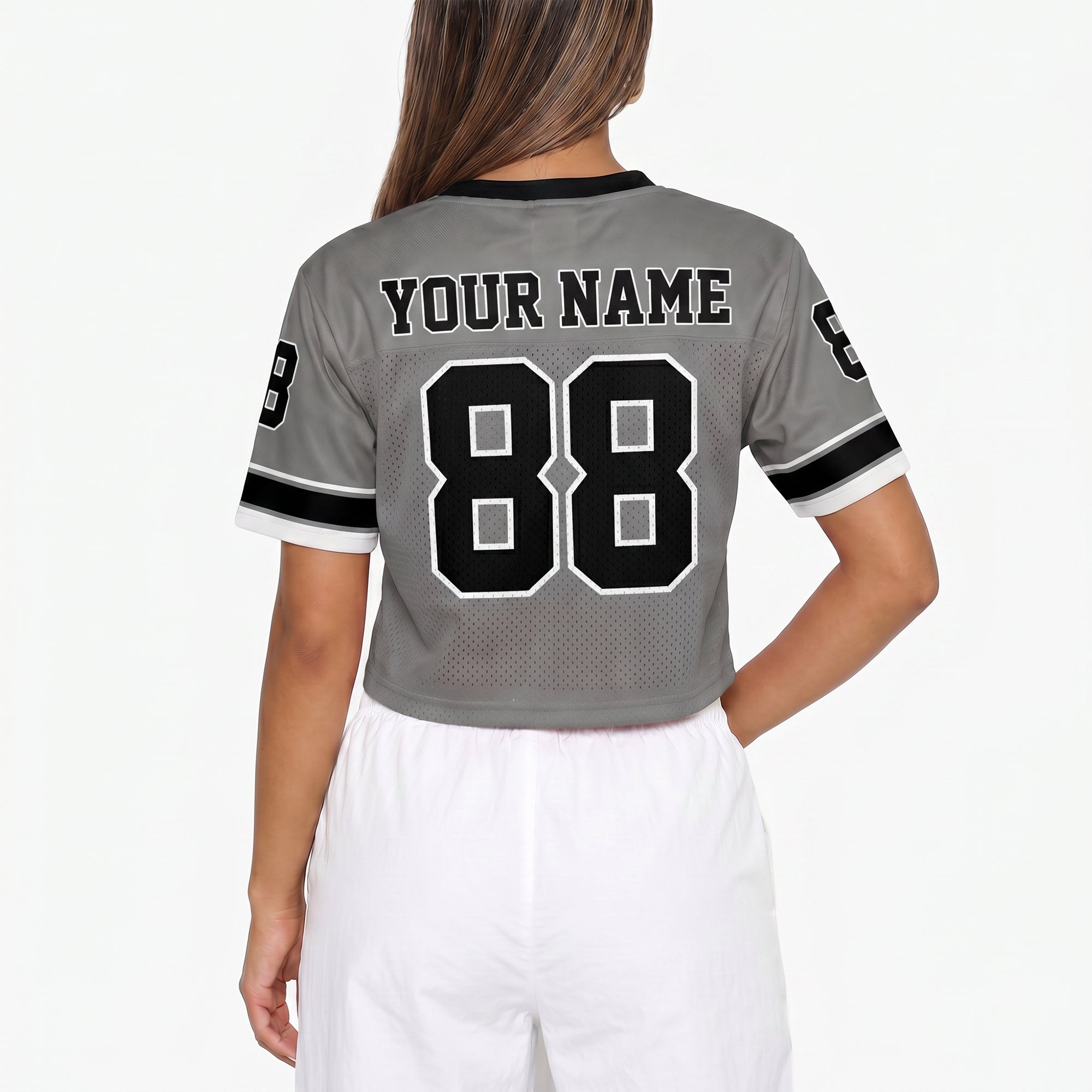 Custom Women's Crop Football Jersey Dark Gray and Black - Design Your Own
