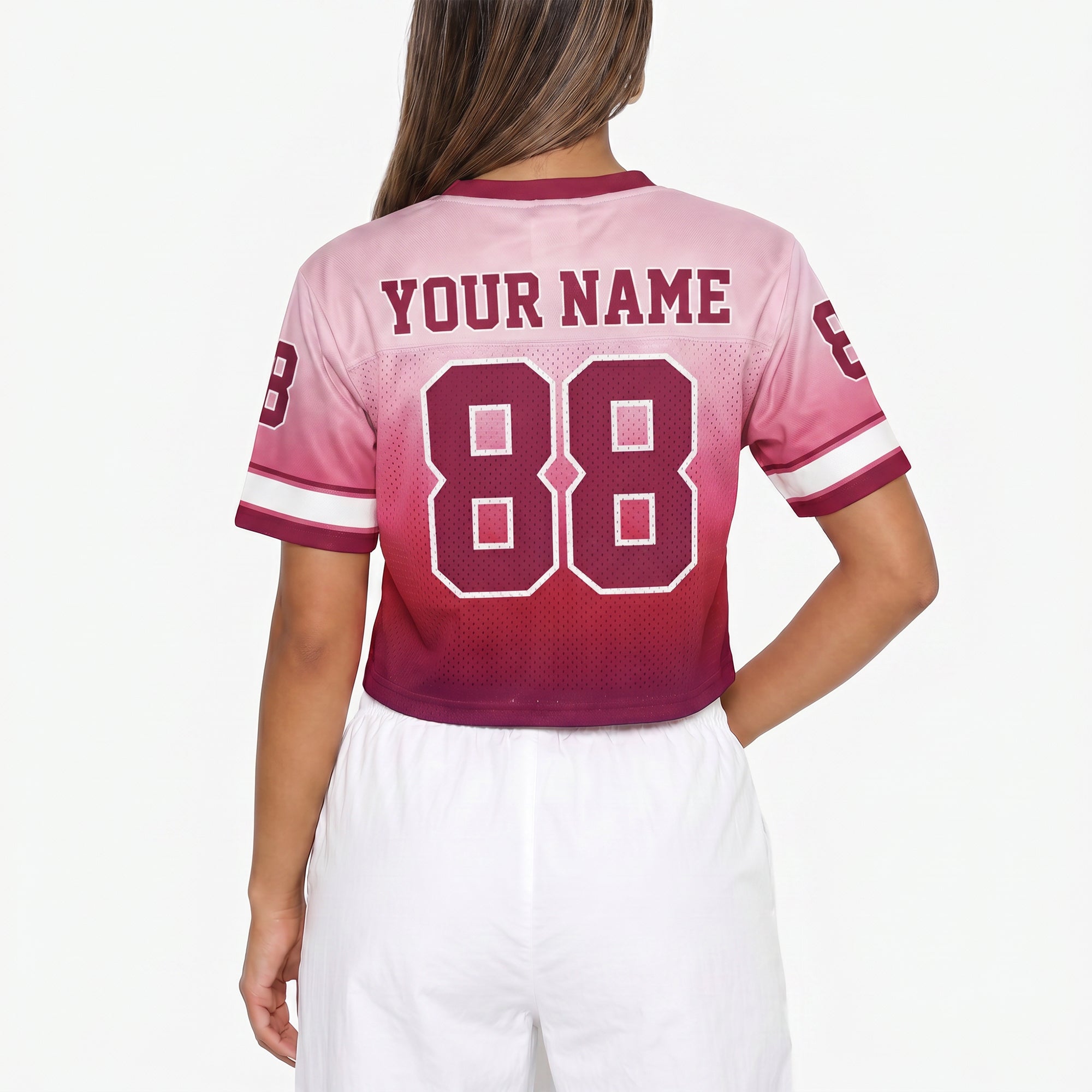 Custom Women's Crop Football Jersey Cherry and Light Pink Gradient - Design Your Own