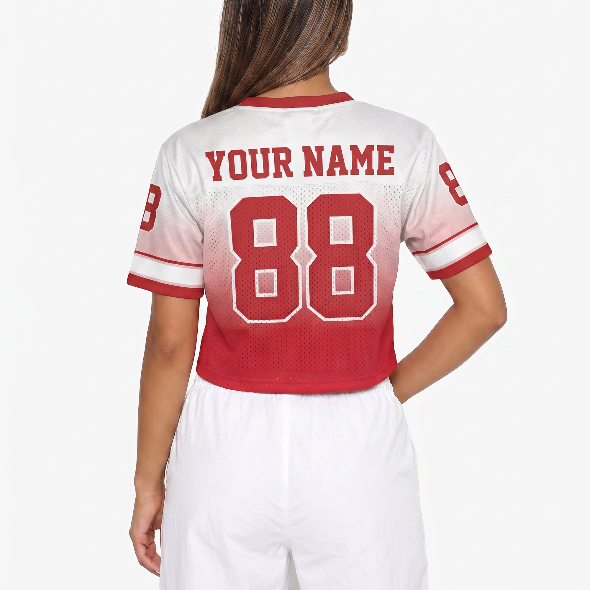 Custom Women's Crop Football Jersey Red and White Gradient - Design Your Own