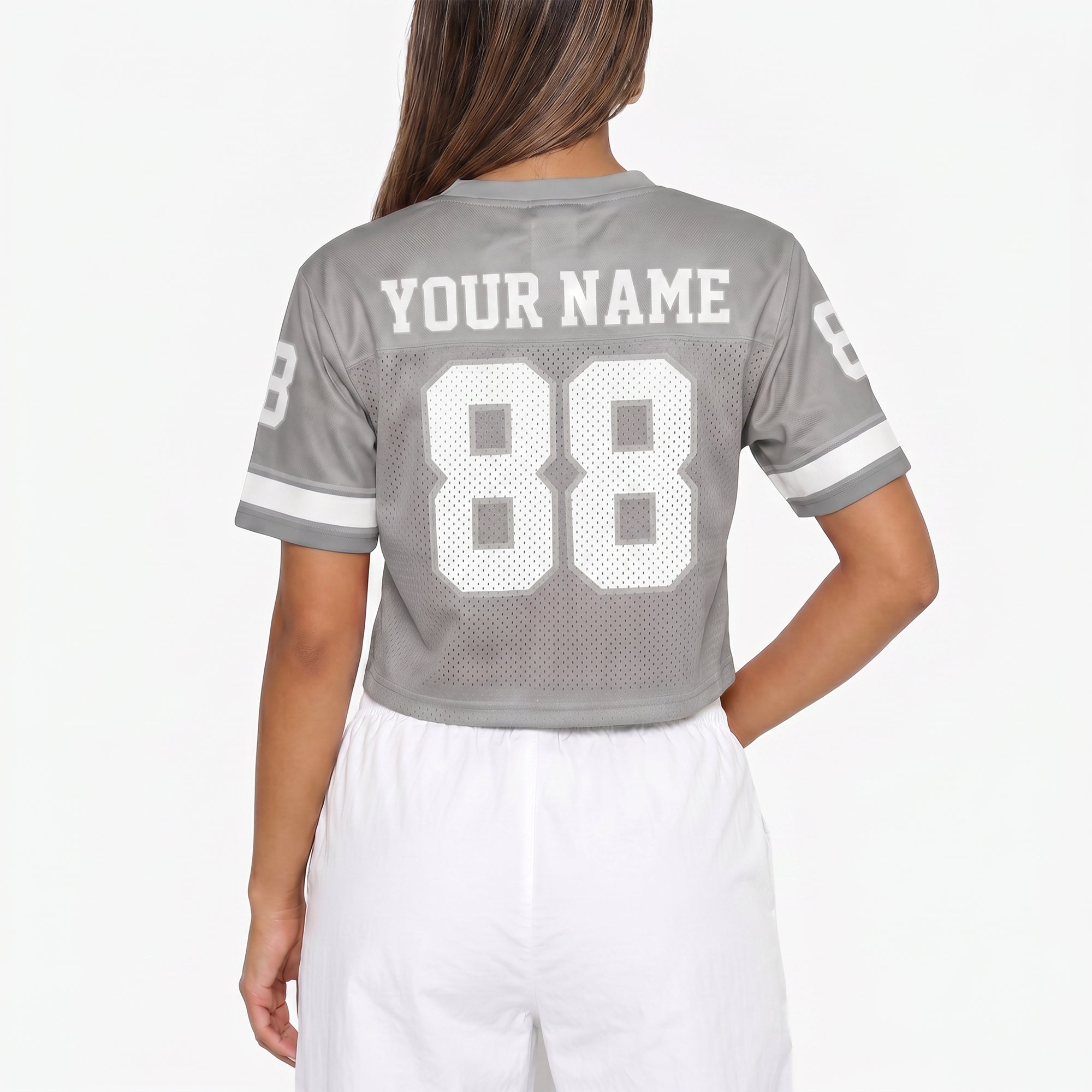 Custom Women's Crop Football Jersey Gray and White - Design Your Own
