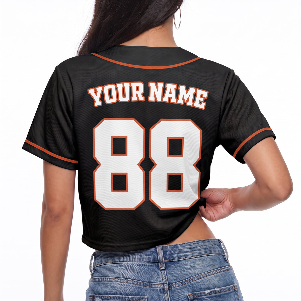 Custom Women's Crop Baseball Jersey Black and Orange - Design Your Own