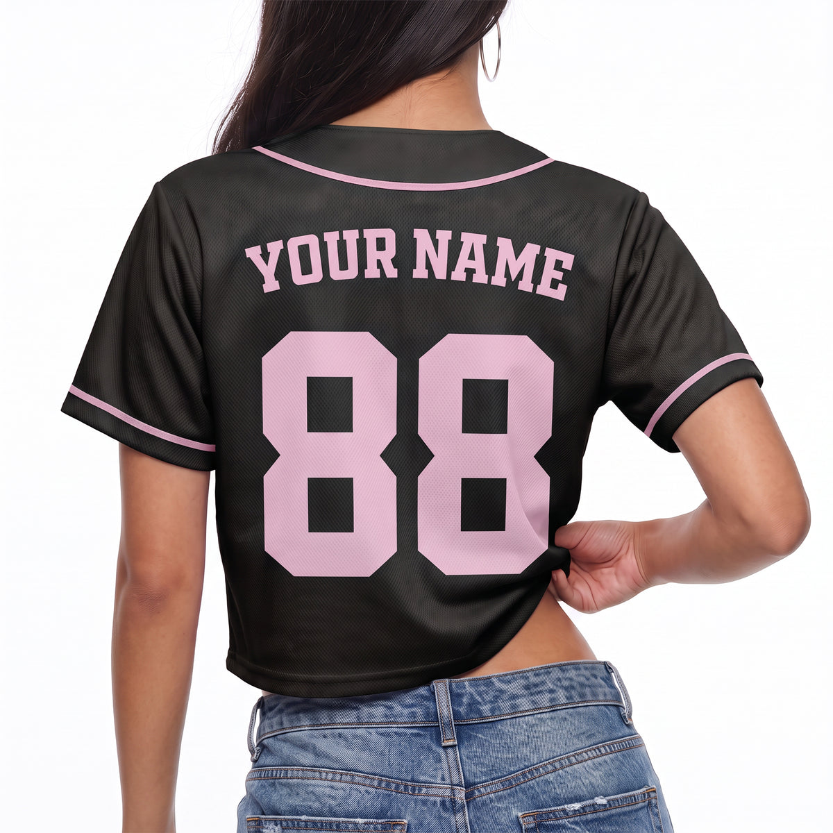 Custom Women's Crop Baseball Jersey Black and Pink - Design Your Own