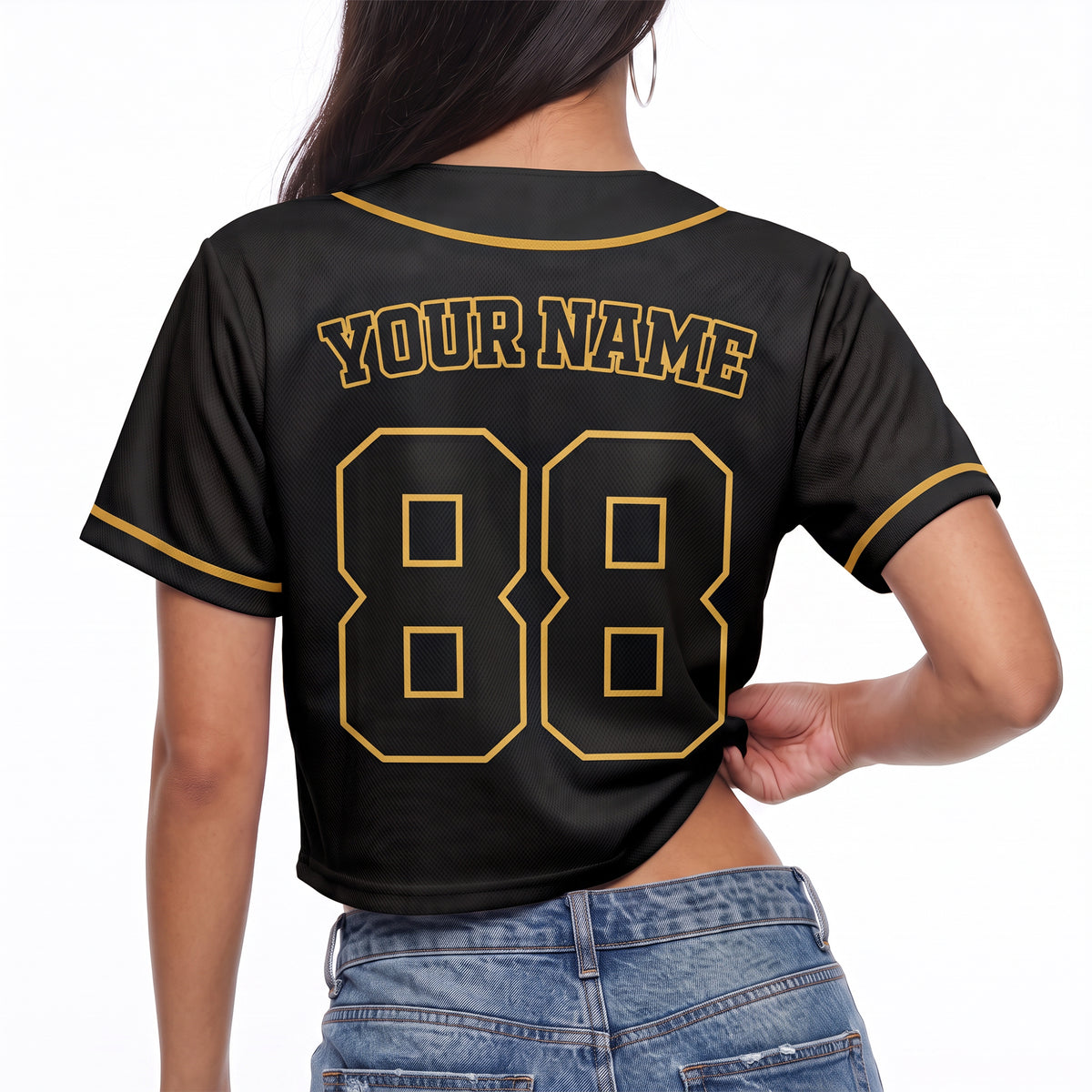 Custom Women's Crop Baseball Jersey Black and Yellow - Design Your Own