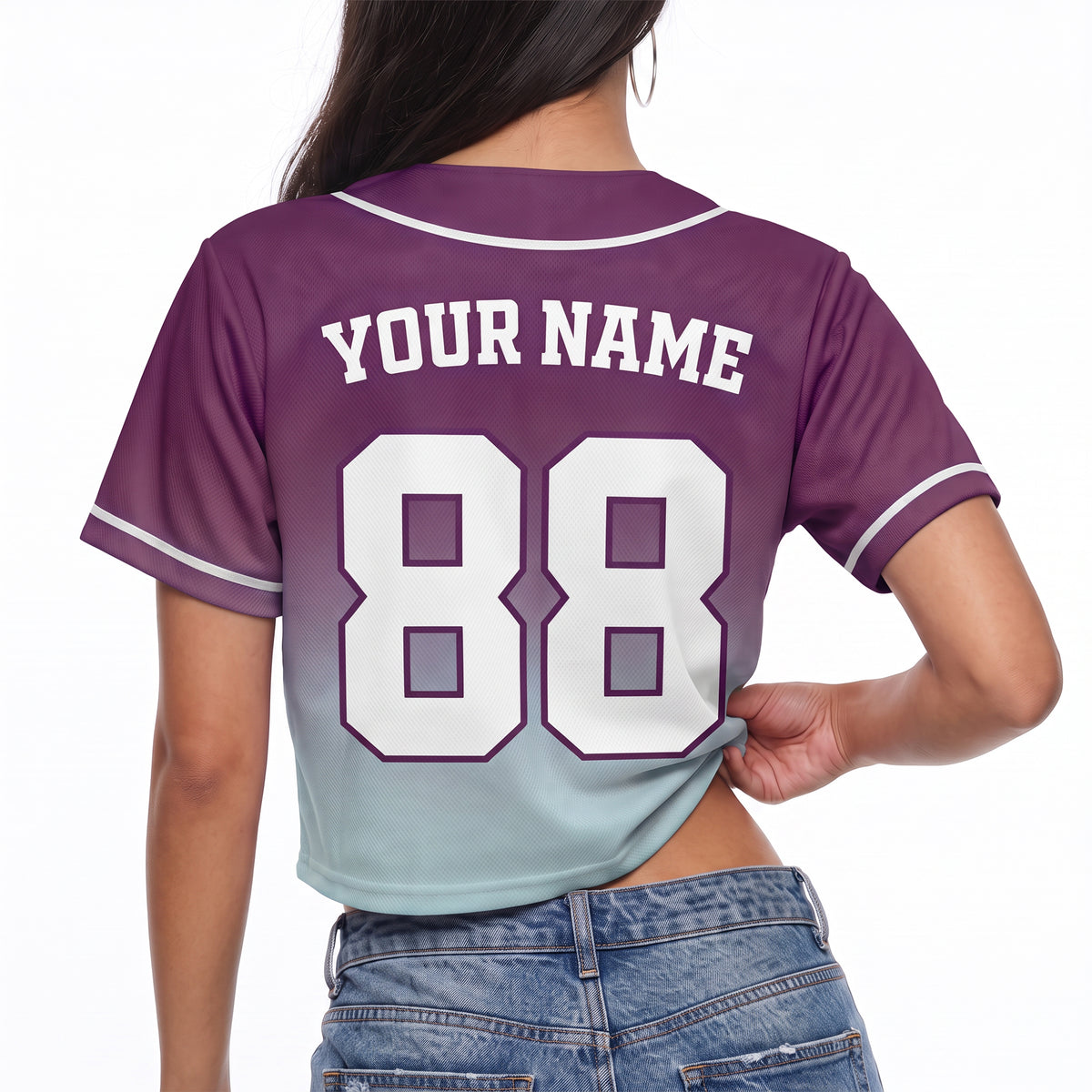 Custom Women's Crop Baseball Jersey Dark Purple and Blue Gradient - Design Your Own
