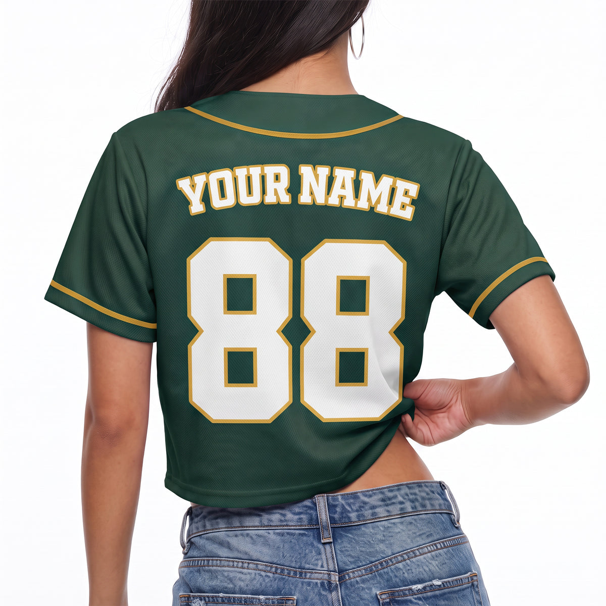 Custom Women's Crop Baseball Jersey Green and Yellow - Design Your Own