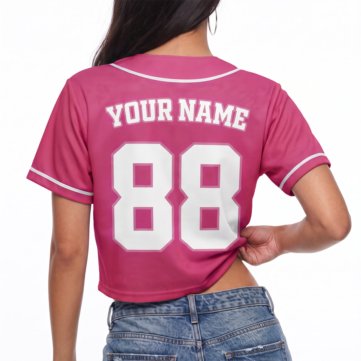 Custom Women's Crop Baseball Jersey Pink and White - Design Your Own