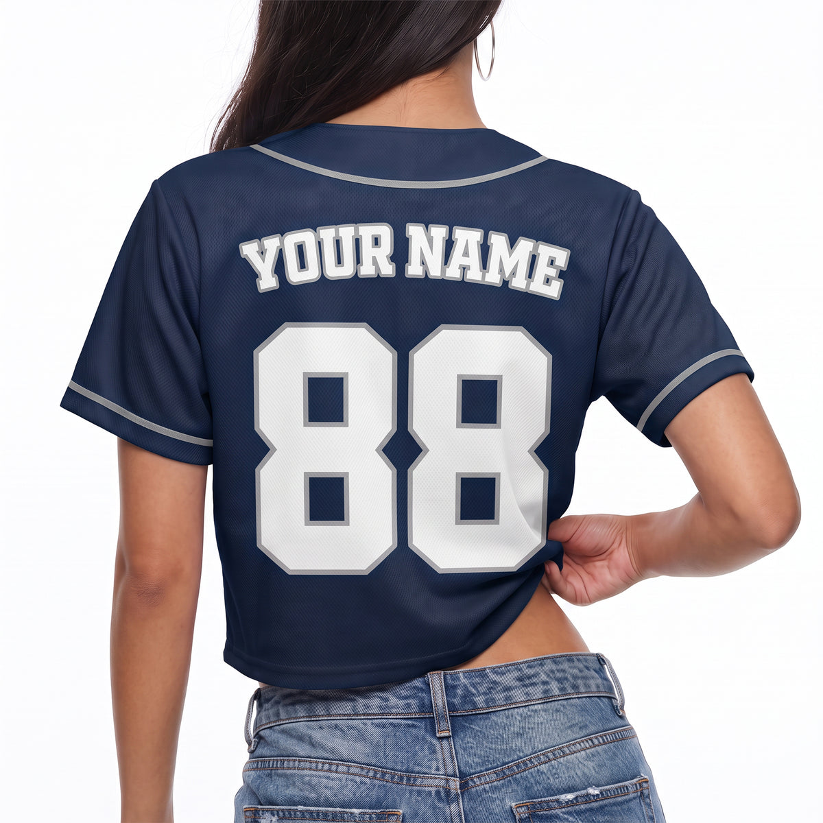 Custom Women's Crop Baseball Jersey Navy and Gray - Design Your Own