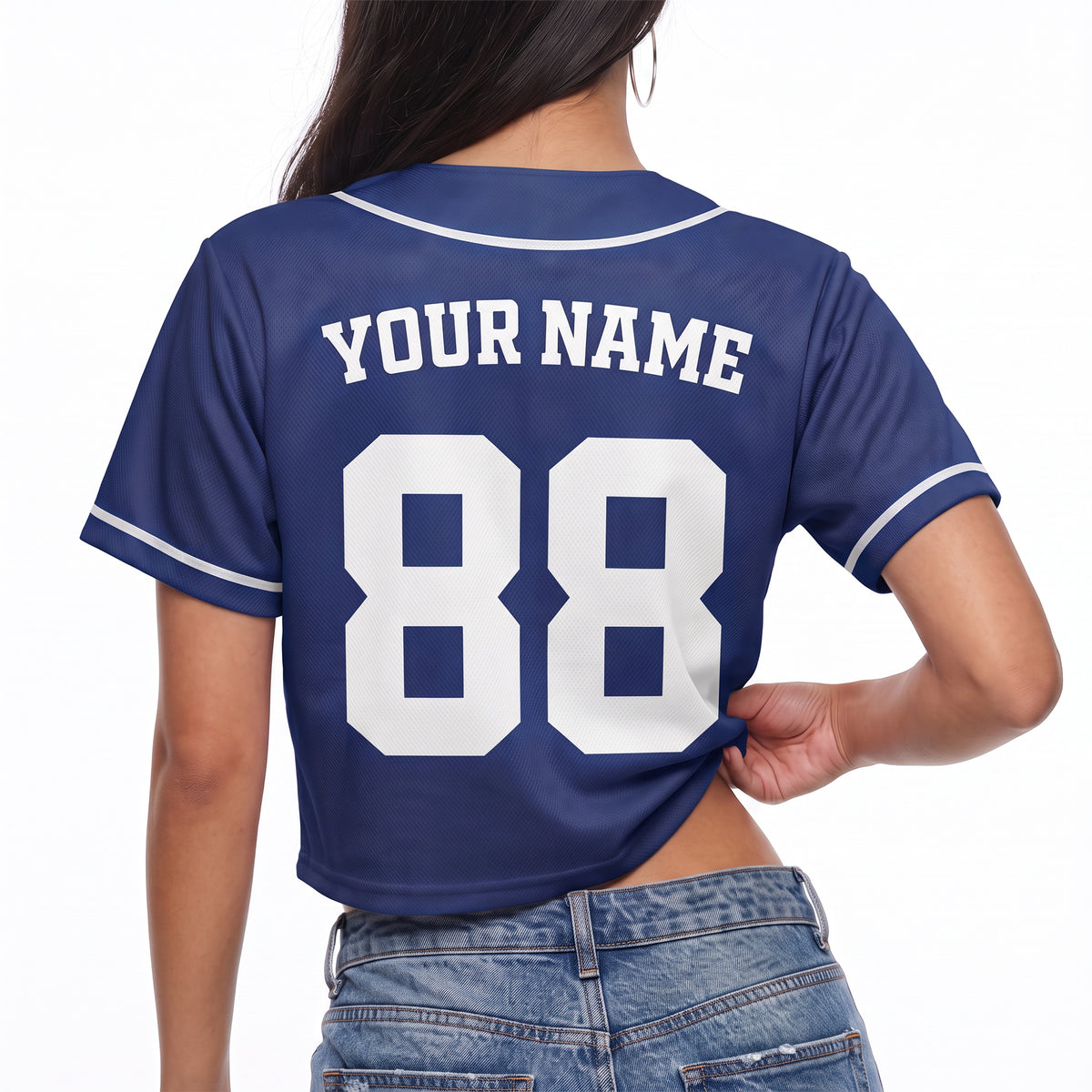Custom Women's Crop Baseball Jersey Navy and White - Design Your Own