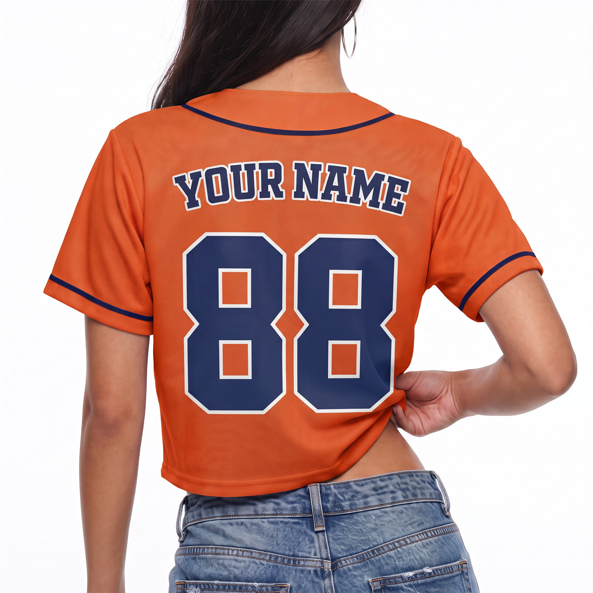 Custom Women's Crop Baseball Jersey Orange and Navy - Design Your Own