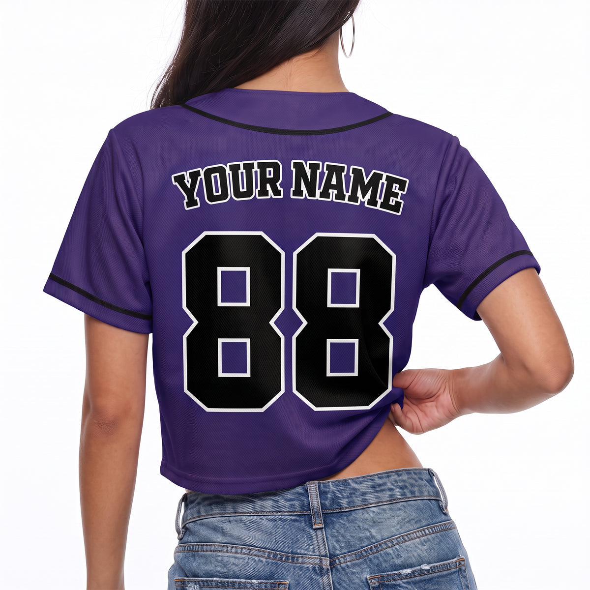 Custom Women's Crop Baseball Jersey Purple and Black - Design Your Own