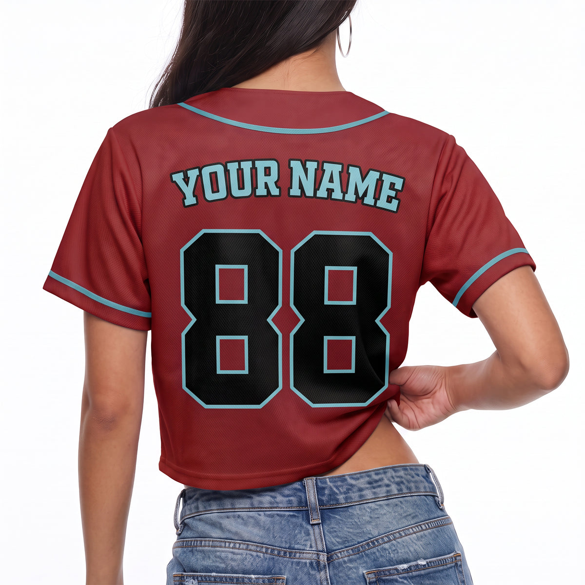 Custom Women's Crop Baseball Jersey Burgundy and Blue - Design Your Own