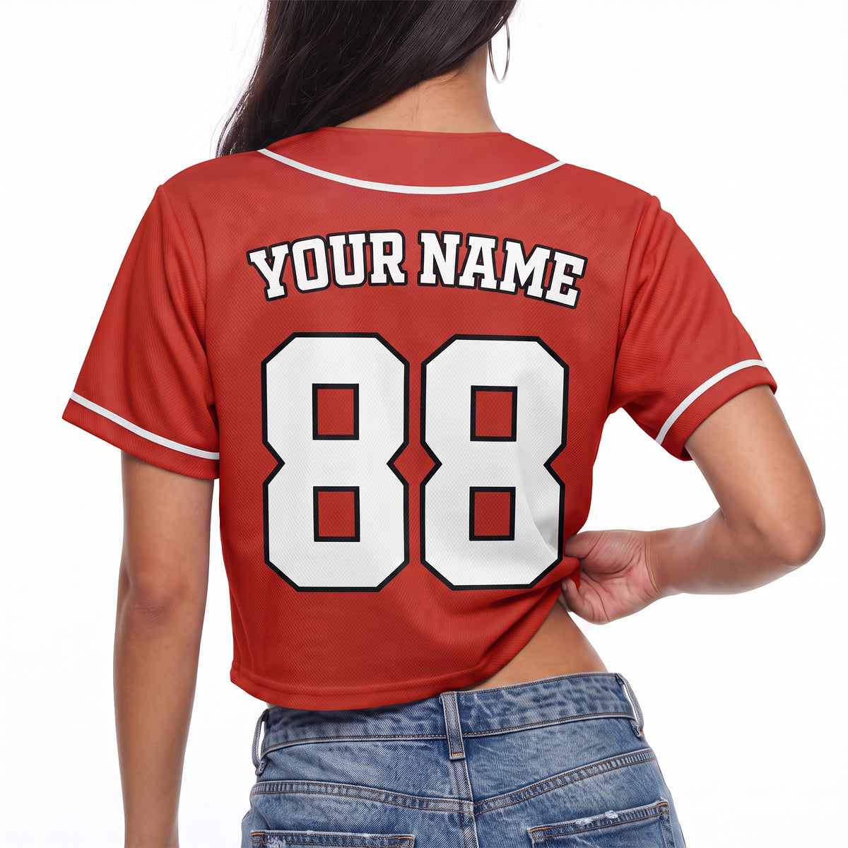 Custom Women's Crop Baseball Jersey Red and White - Design Your Own