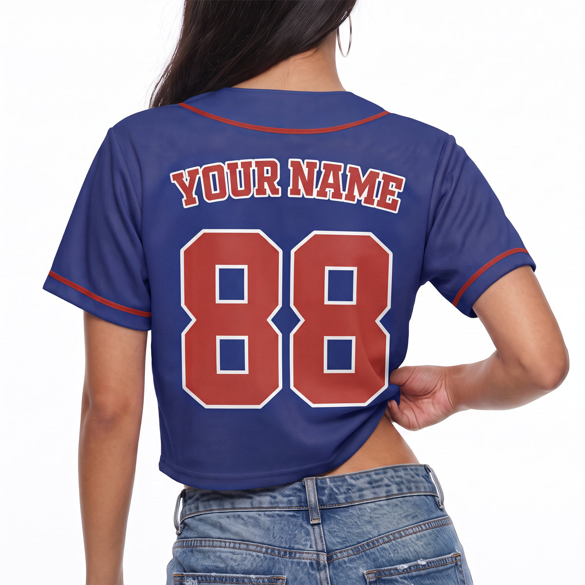 Custom Women's Crop Baseball Jersey Royal and Red - Design Your Own