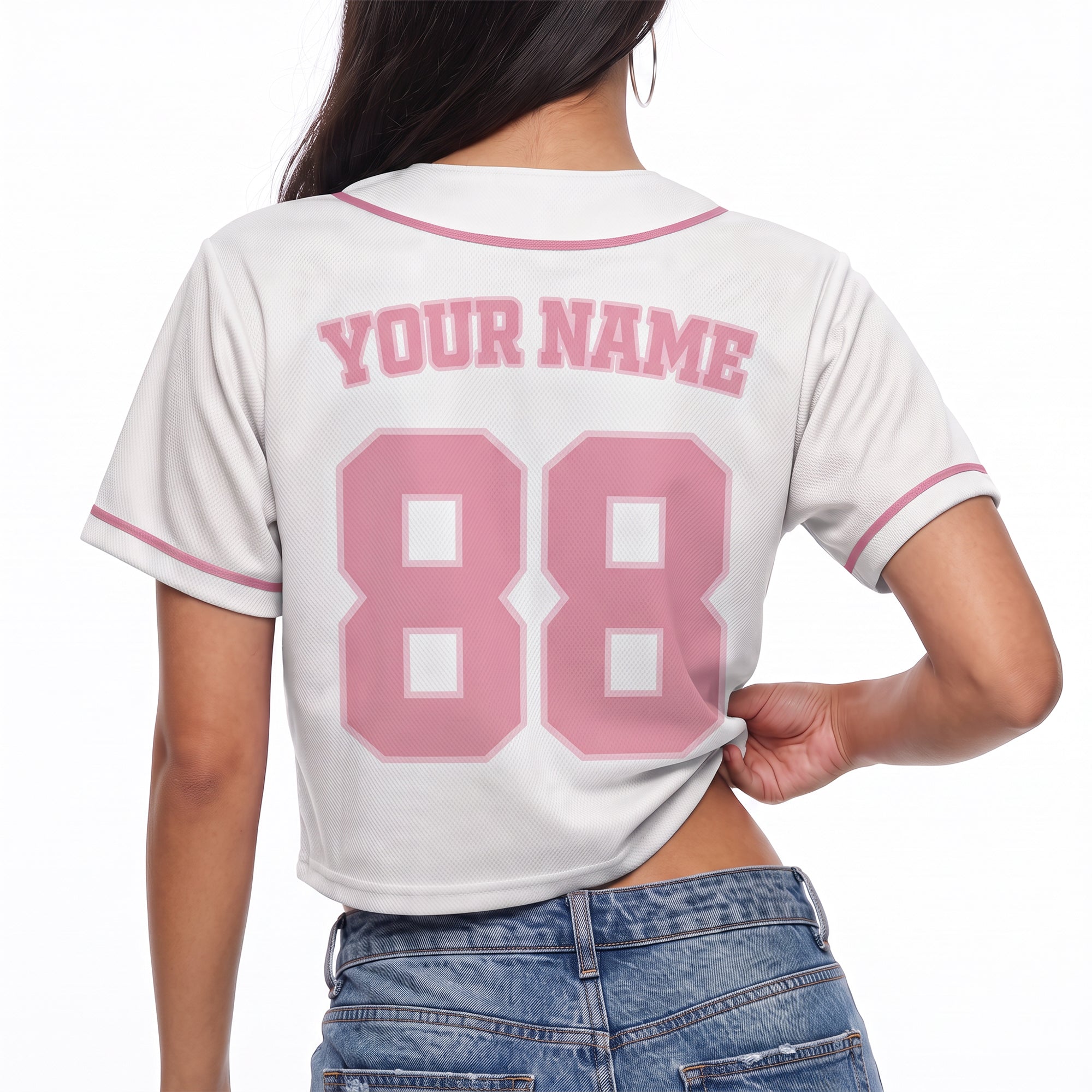 Custom Women's Crop Baseball Jersey White and Light Pink - Design Your Own