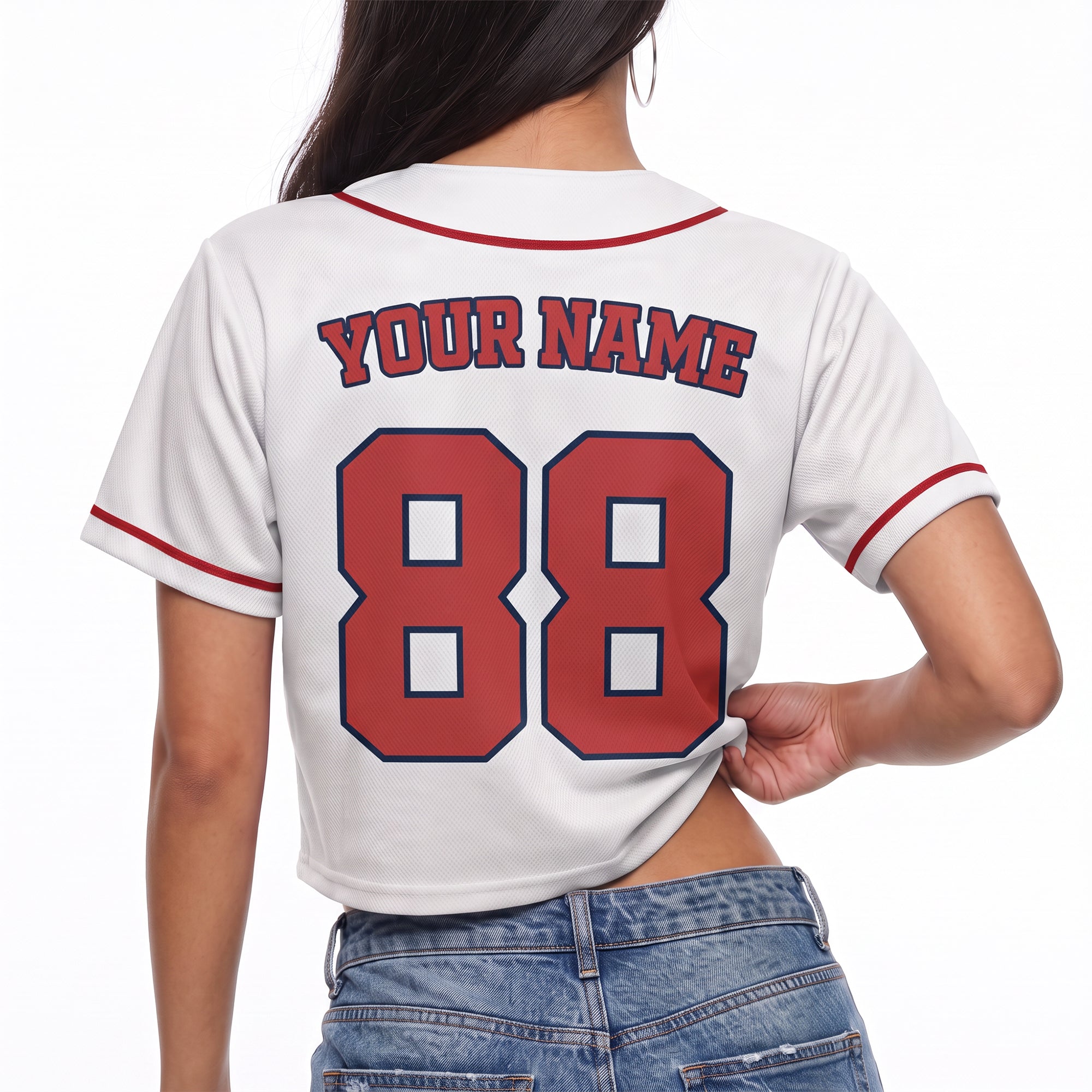 Custom Women's Crop Baseball Jersey White and Red - Design Your Own