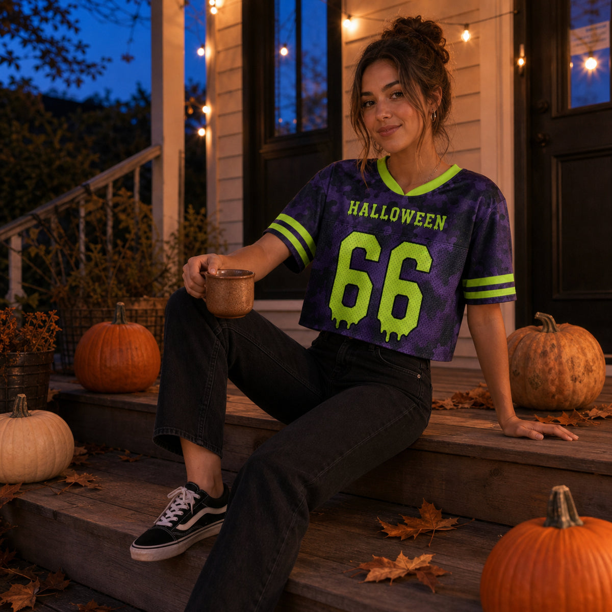 Custom Halloween Women's Crop Football Jersey Claw Scratch - Design Your Own