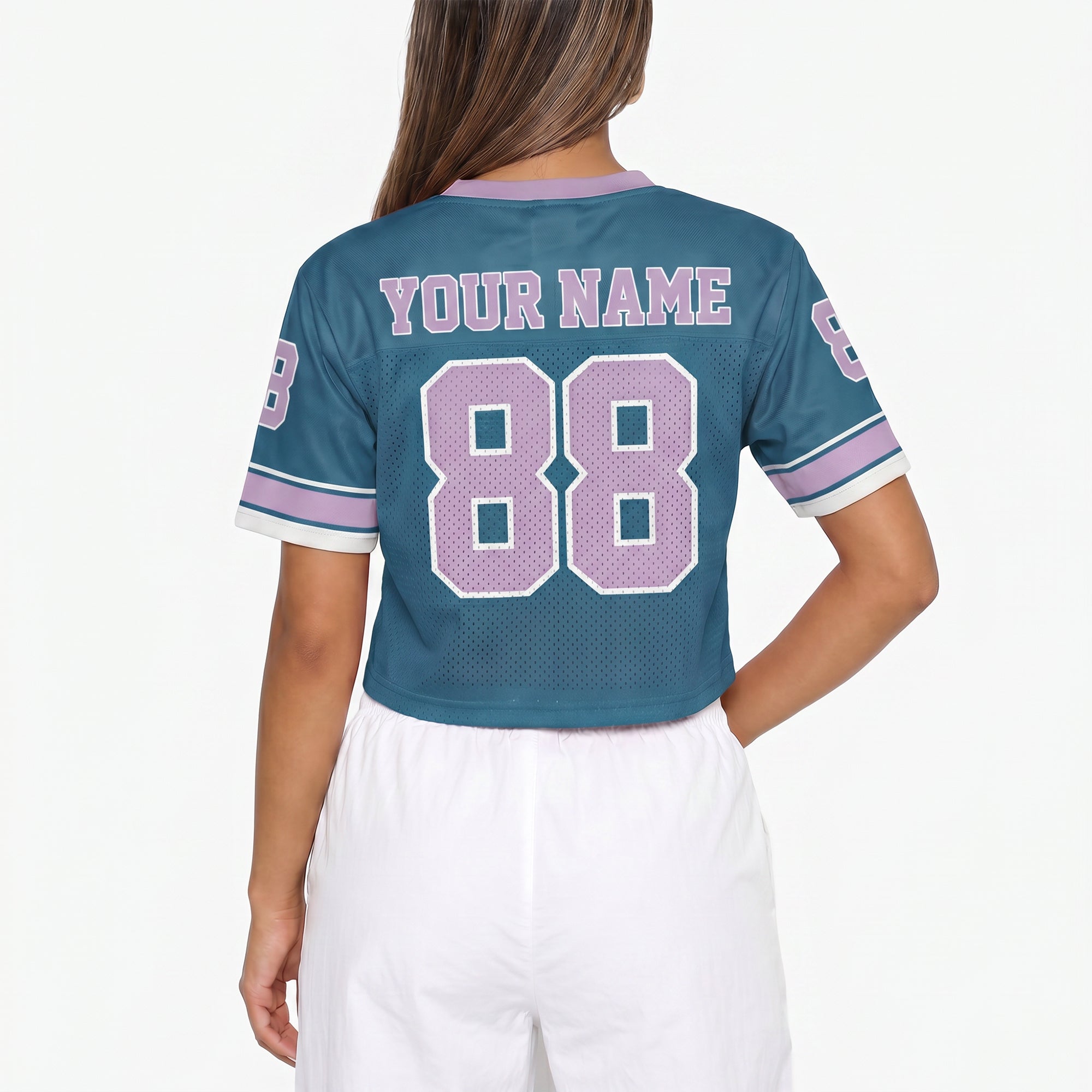 Custom Women's Crop Football Jersey Lilac and Aqua - Design Your Own
