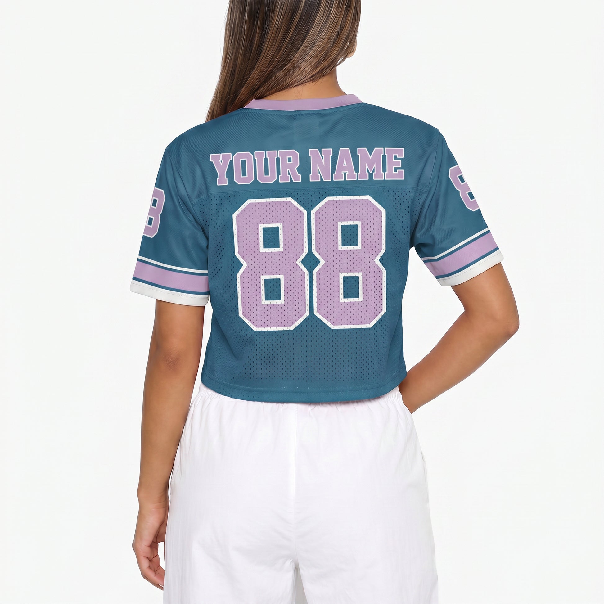 Custom Women's Crop Football Jersey Lilac and Aqua - Design Your Own