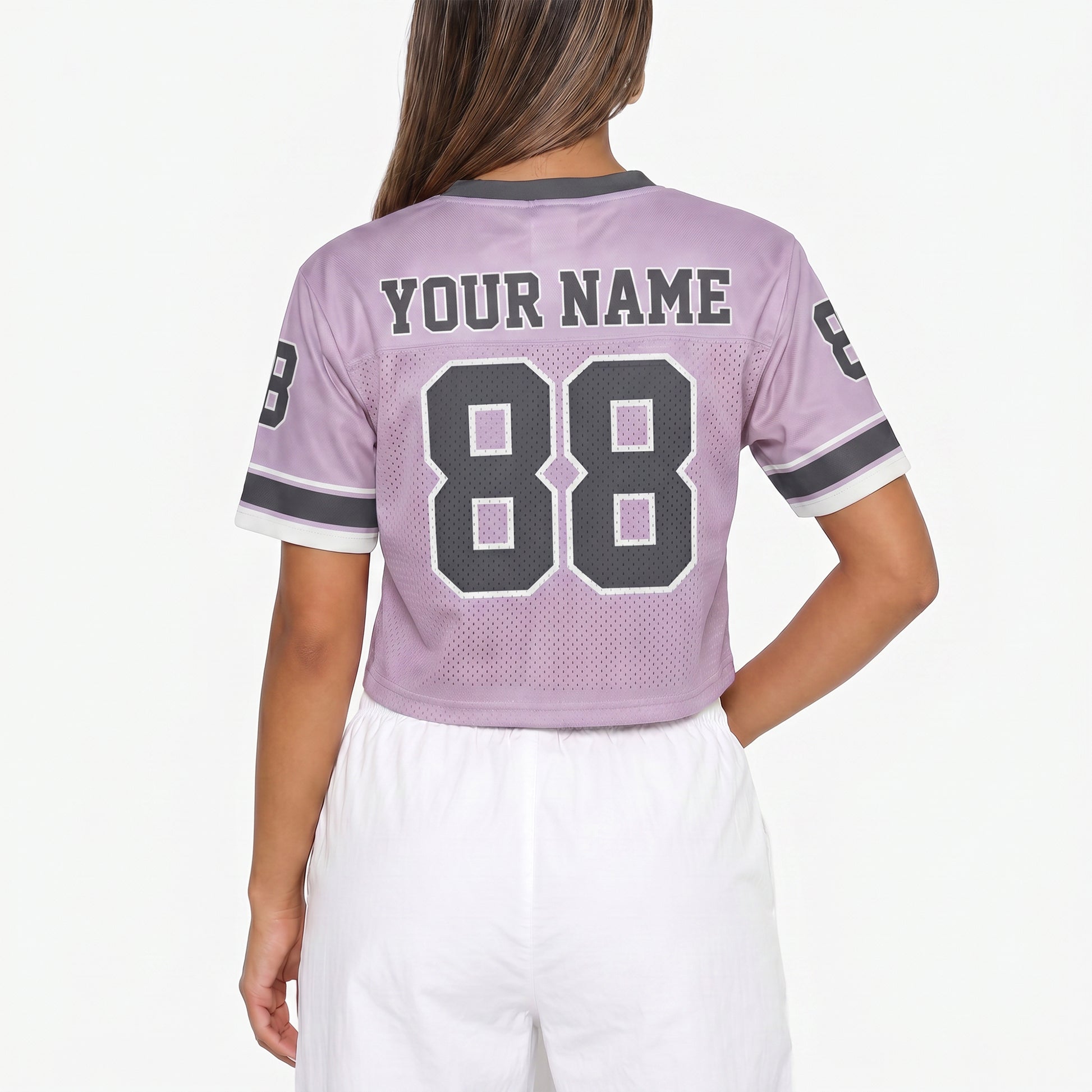 Custom Women's Crop Football Jersey Lilac and Gray - Design Your Own