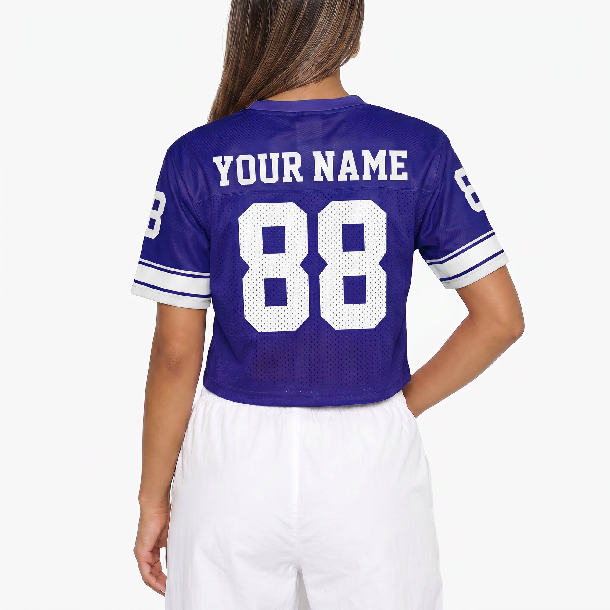 Custom Women's Crop Football Jersey Royal and White - Design Your Own