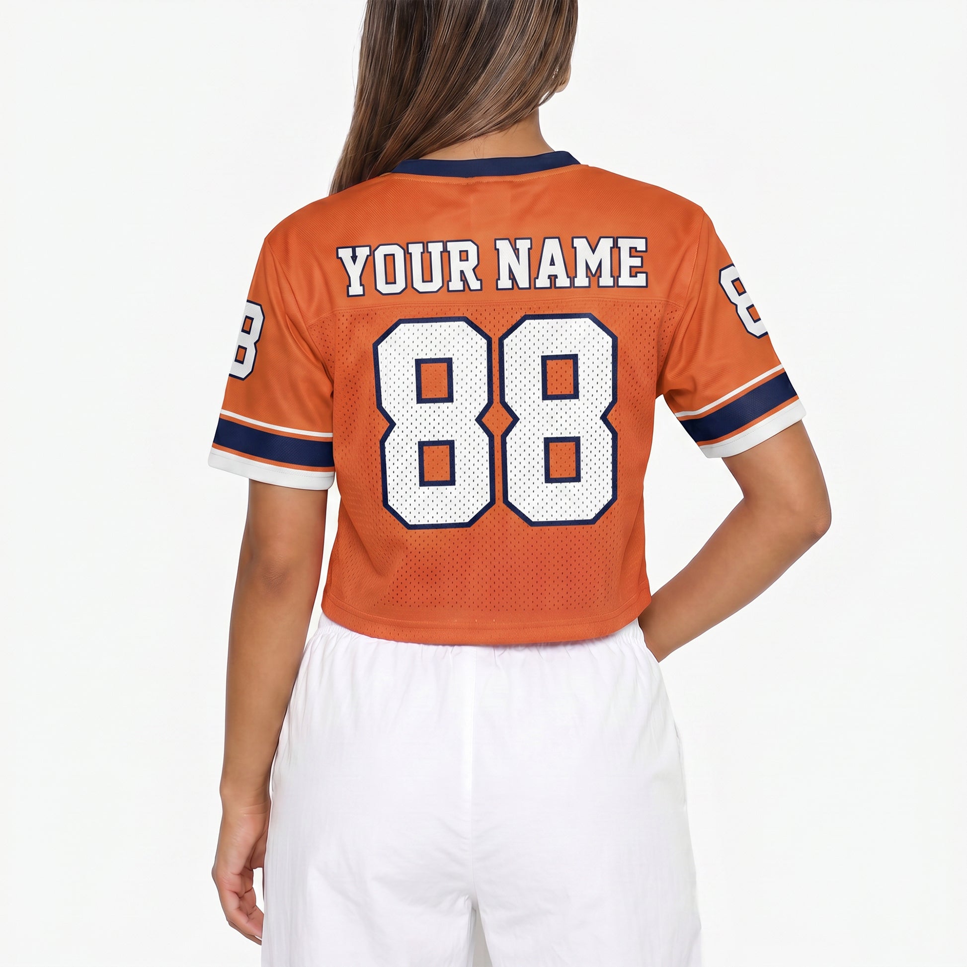 Custom Women's Crop Football Jersey Orange and White - Design Your Own