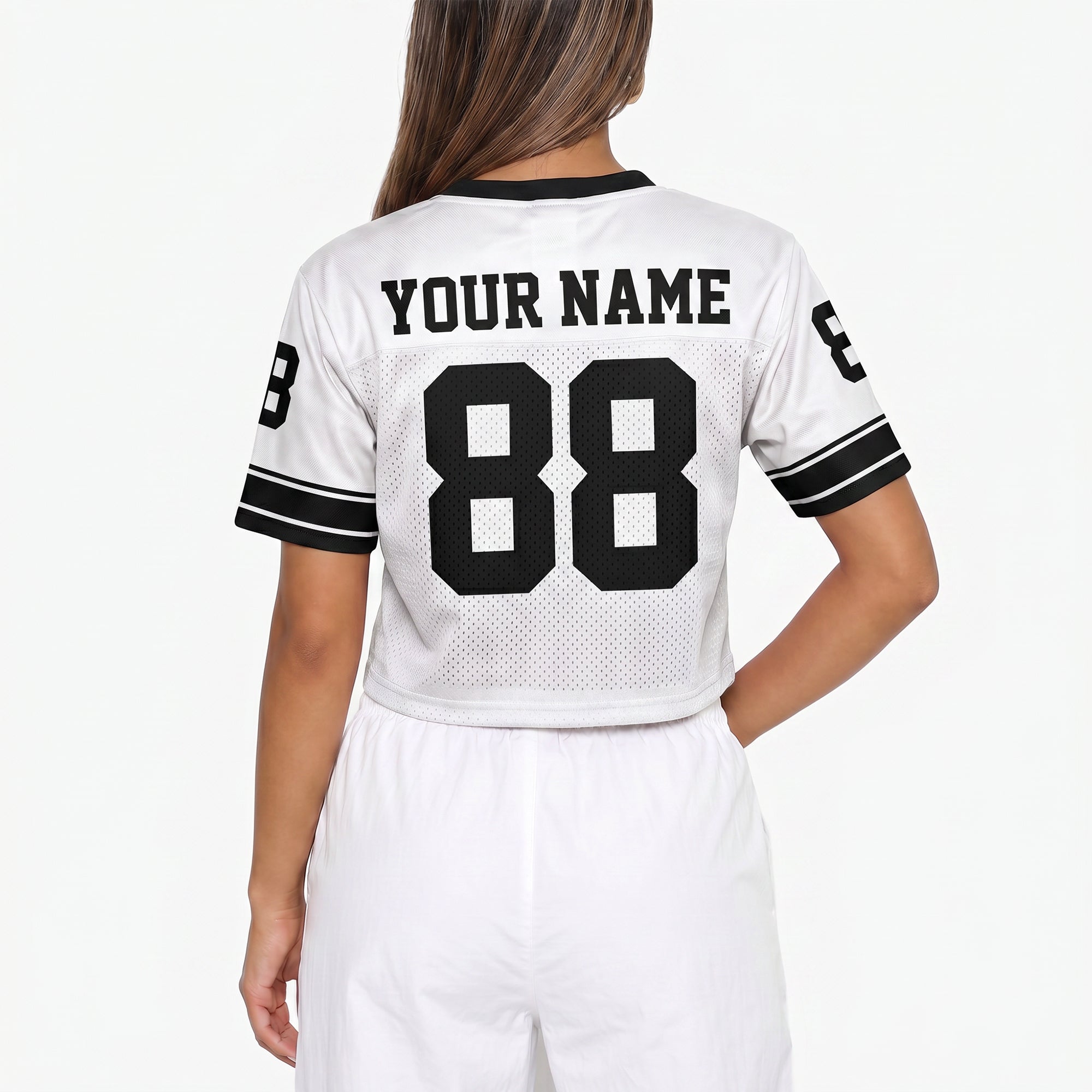 Custom Women's Crop Football Jersey White and Black - Design Your Own