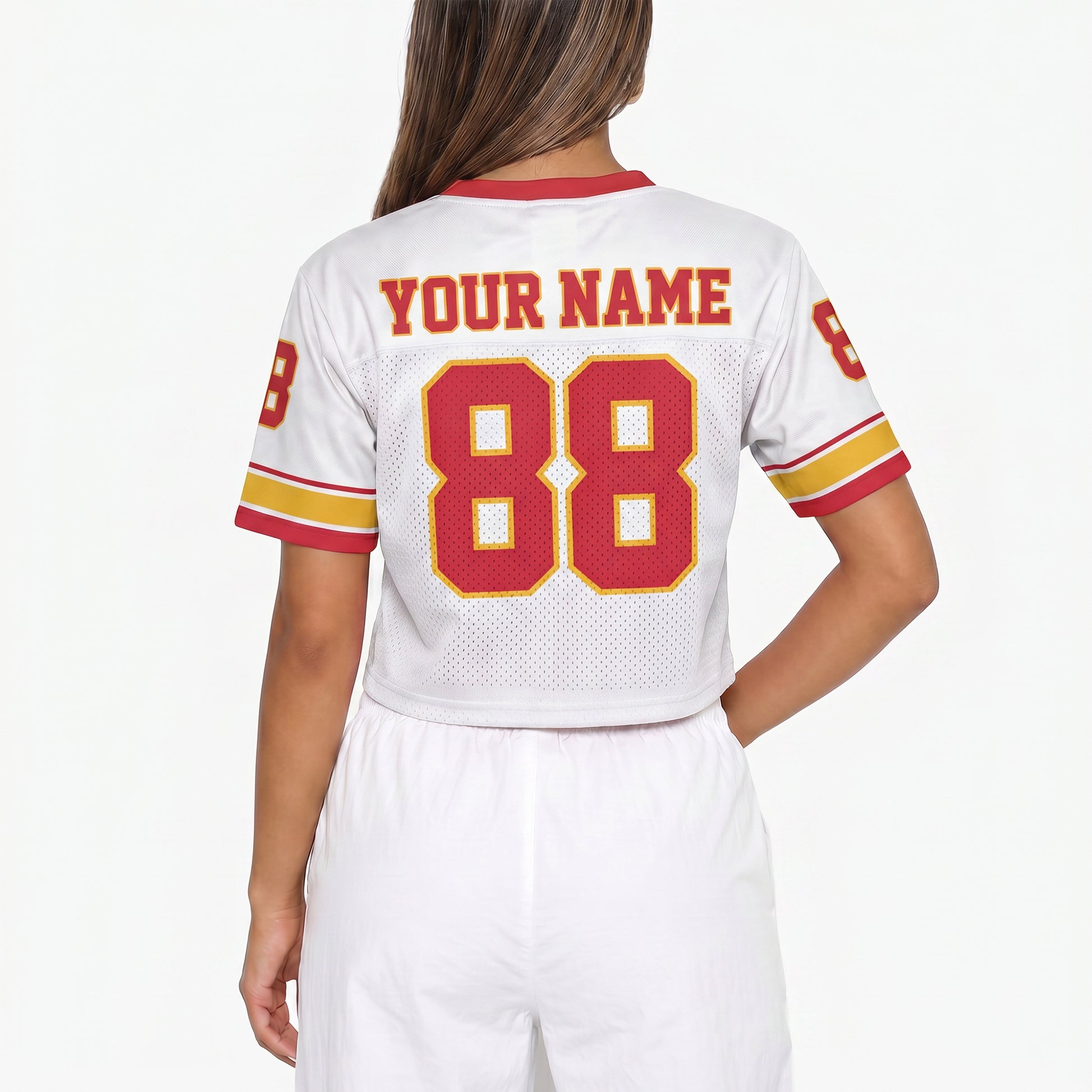 Custom Women's Crop Football Jersey White and Red - Design Your Own