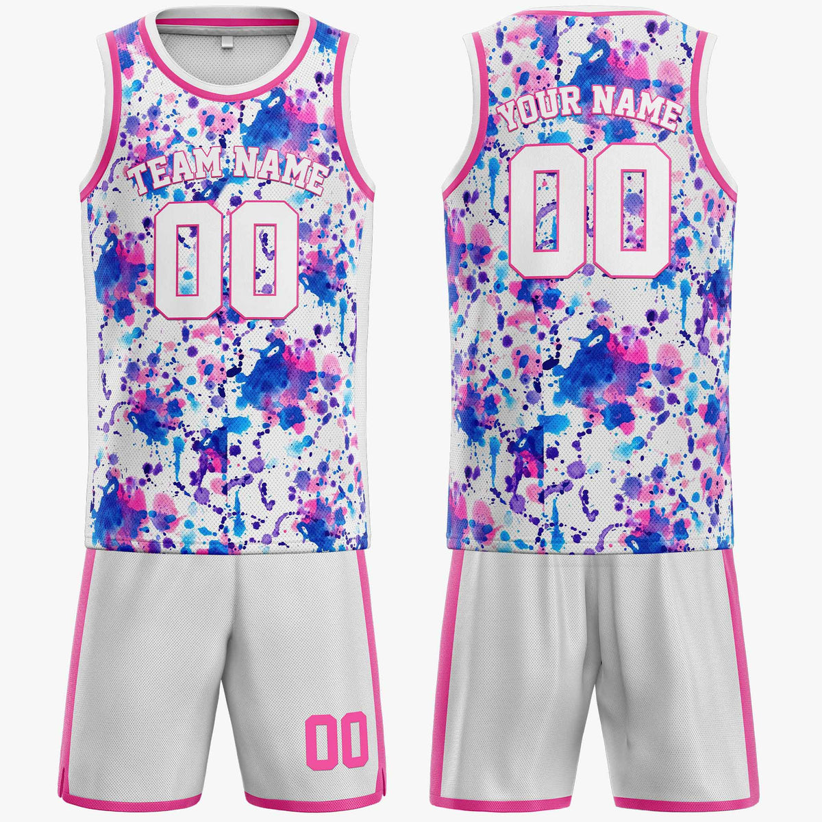 Custom Basketball Jersey White Royal and Pink Watercolor - Design Your Own