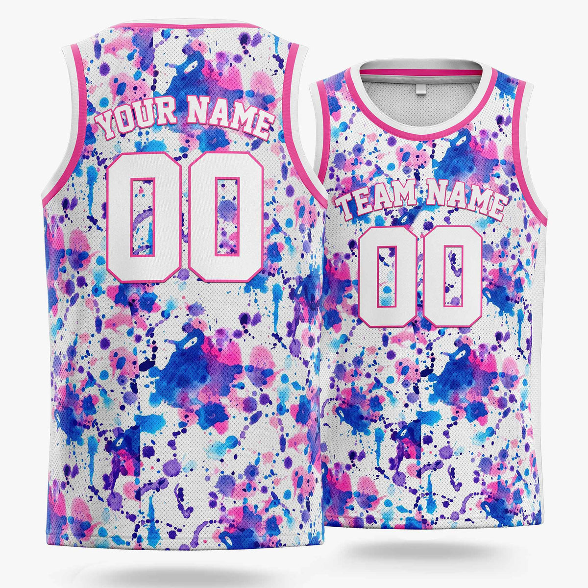 Custom Basketball Jersey White Royal and Pink Watercolor - Design Your Own