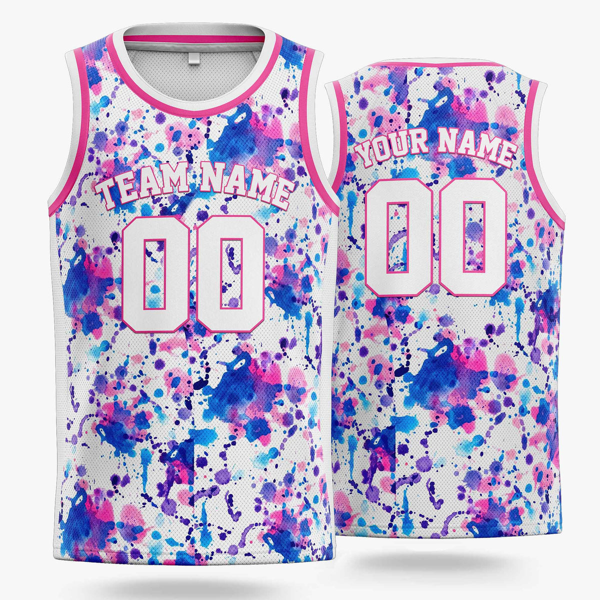 Custom Basketball Jersey White Royal and Pink Watercolor - Design Your Own