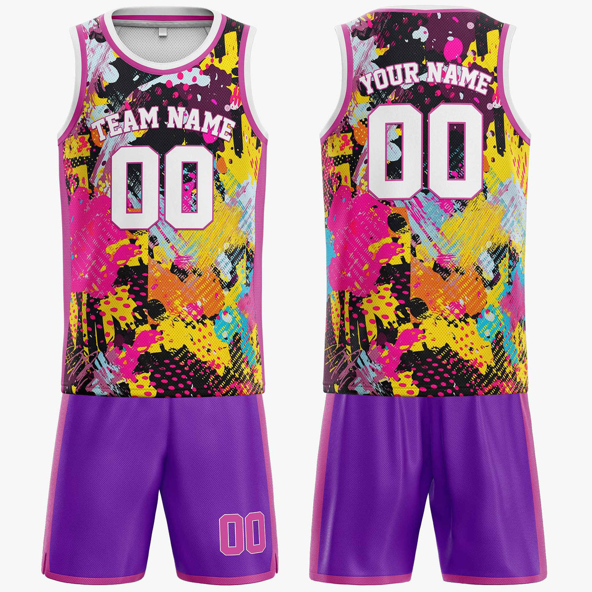 Custom Basketball Jersey White and Purple Graffiti - Design Your Own