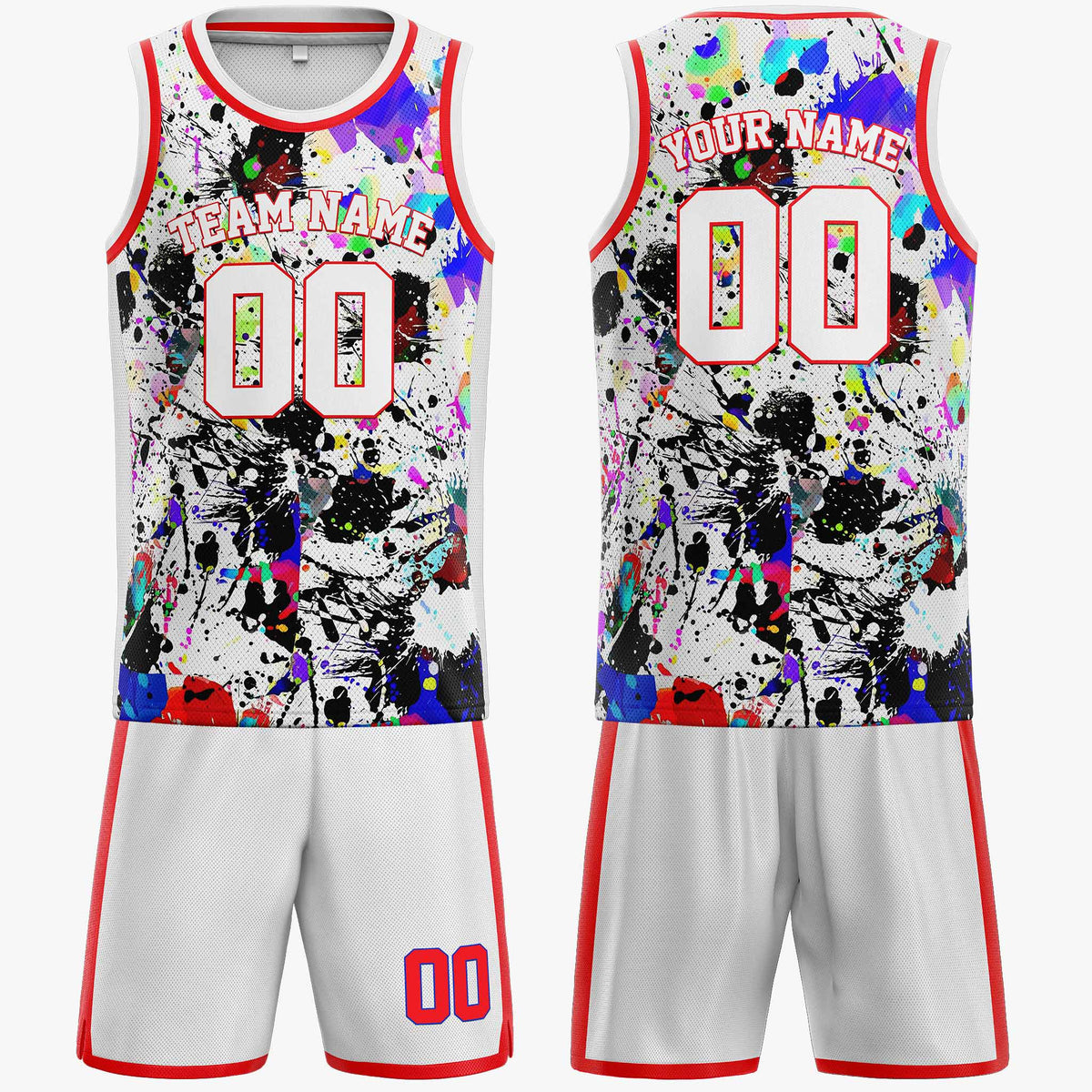 Custom Basketball Jersey White and Red Paint Splatter - Design Your Own