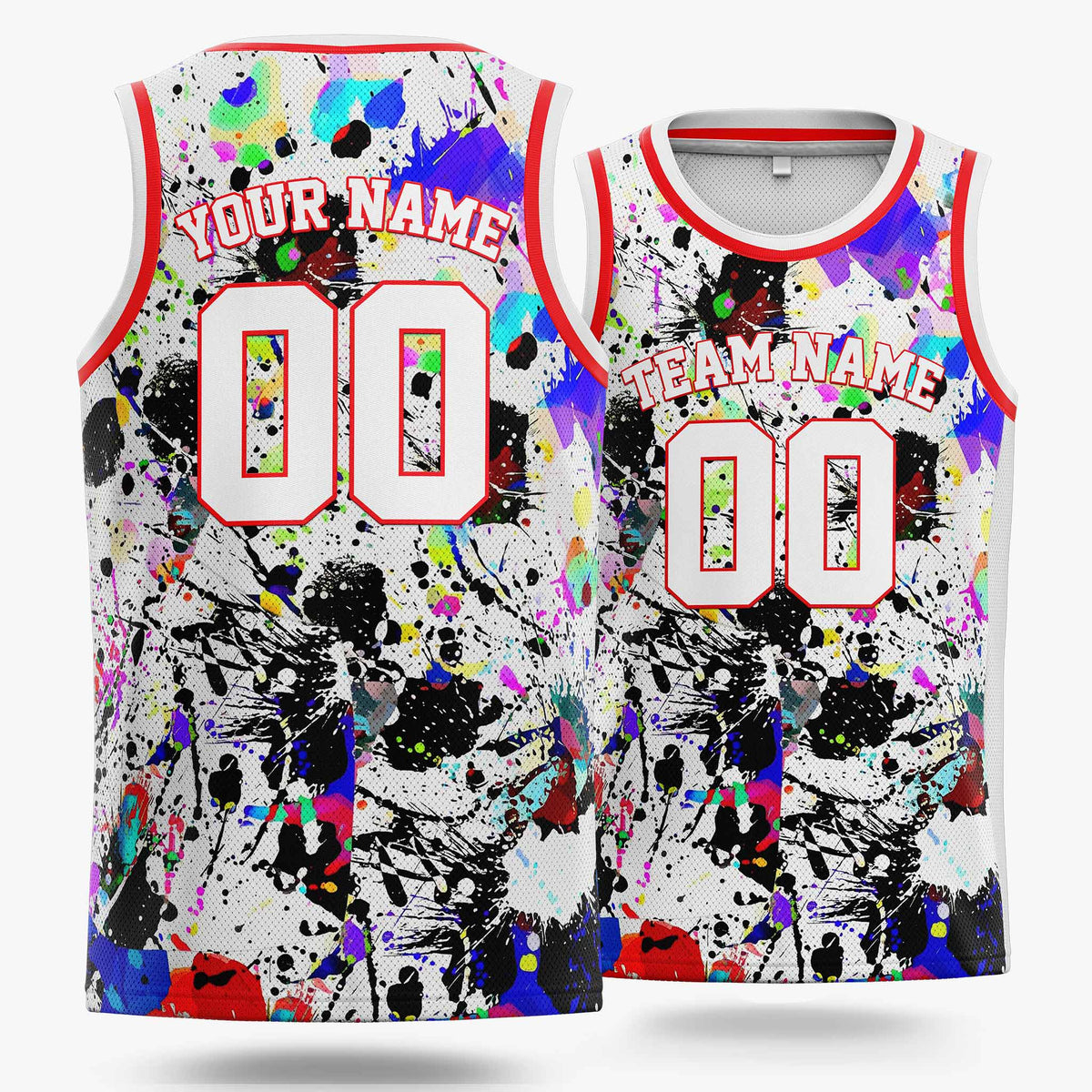 Custom Basketball Jersey White and Red Paint Splatter - Design Your Own