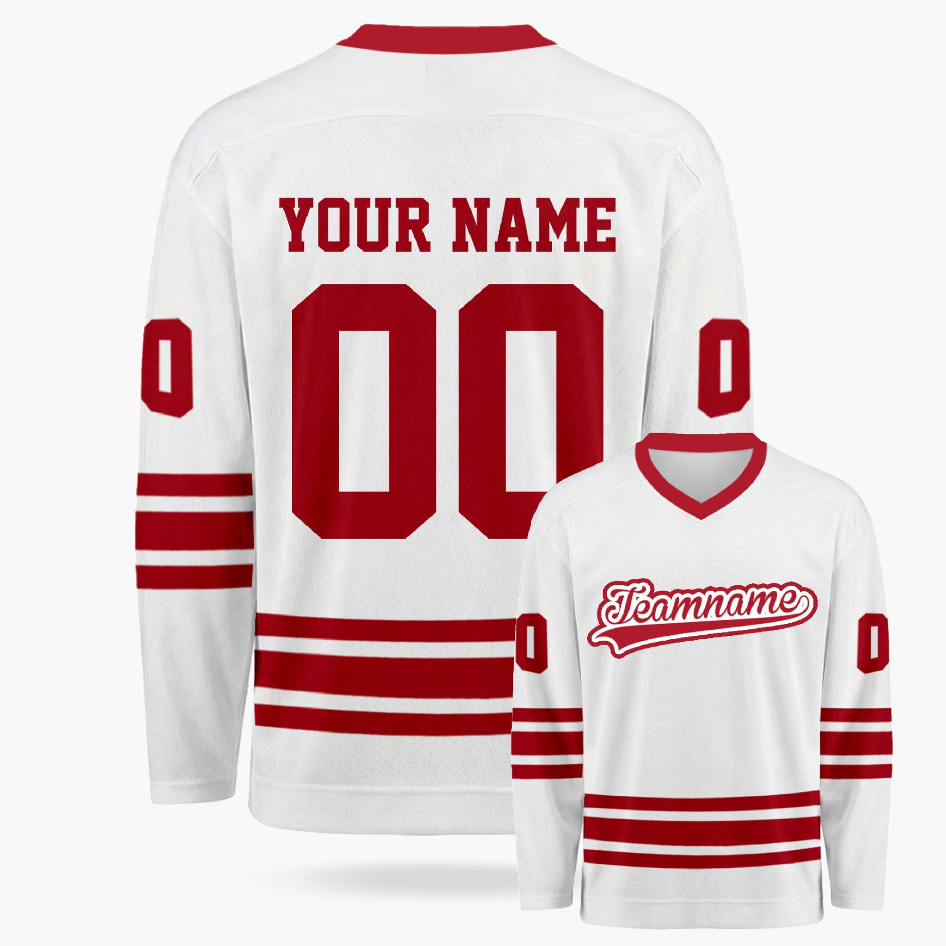 Custom Hockey Jersey White and Cherry 2 - Design Your Own