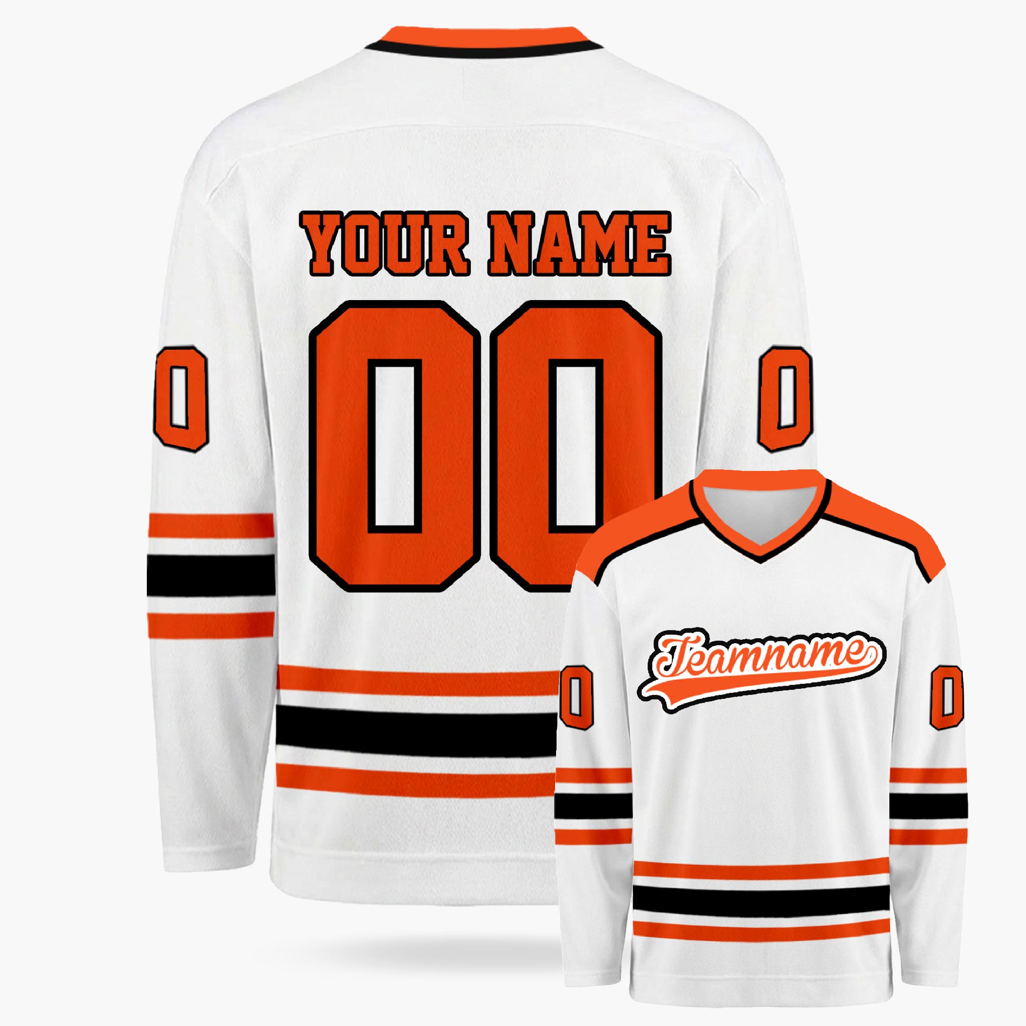 Custom Hockey Jersey White Black and Orange - Design Your Own