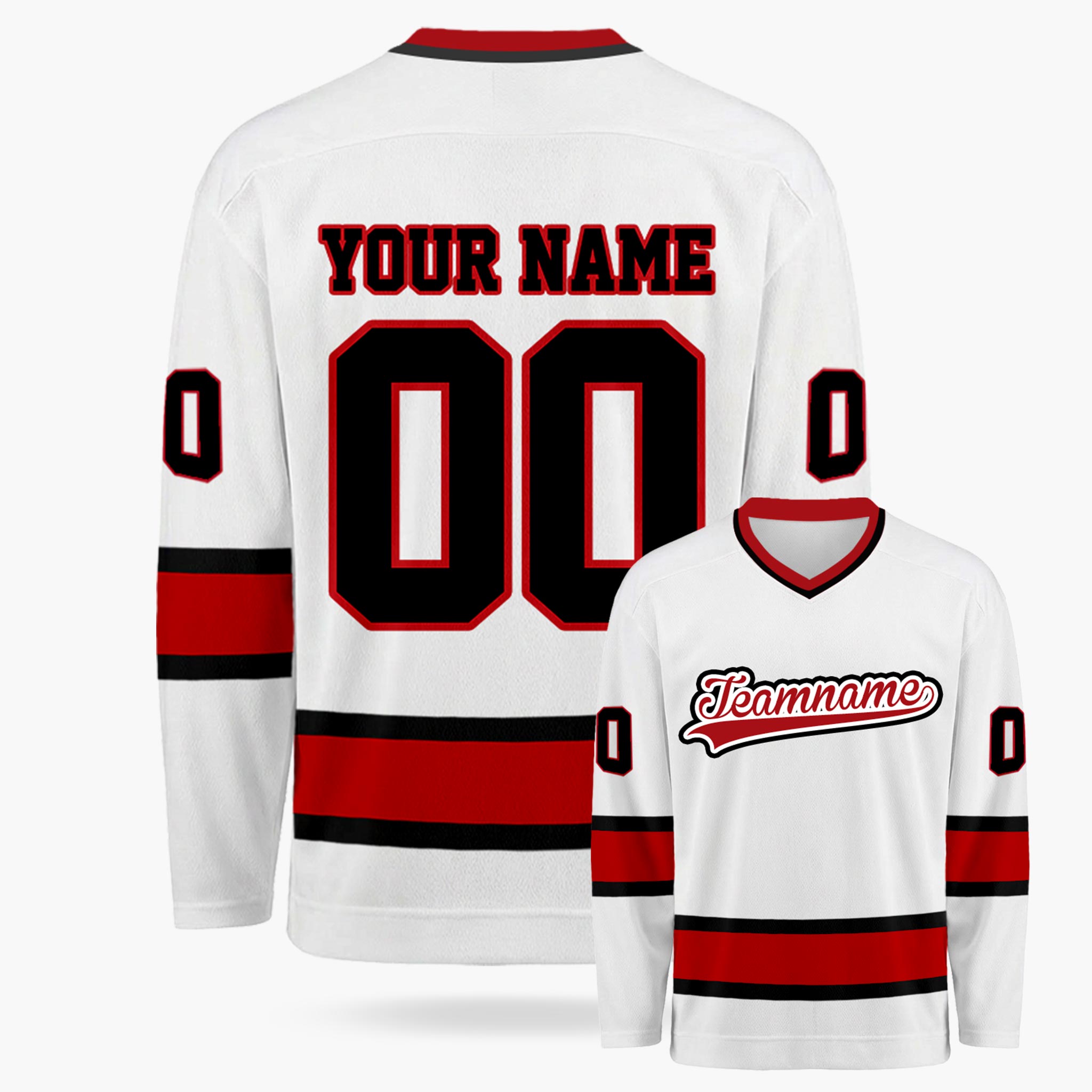 Custom Hockey Jersey White Cherry and Black - Design Your Own