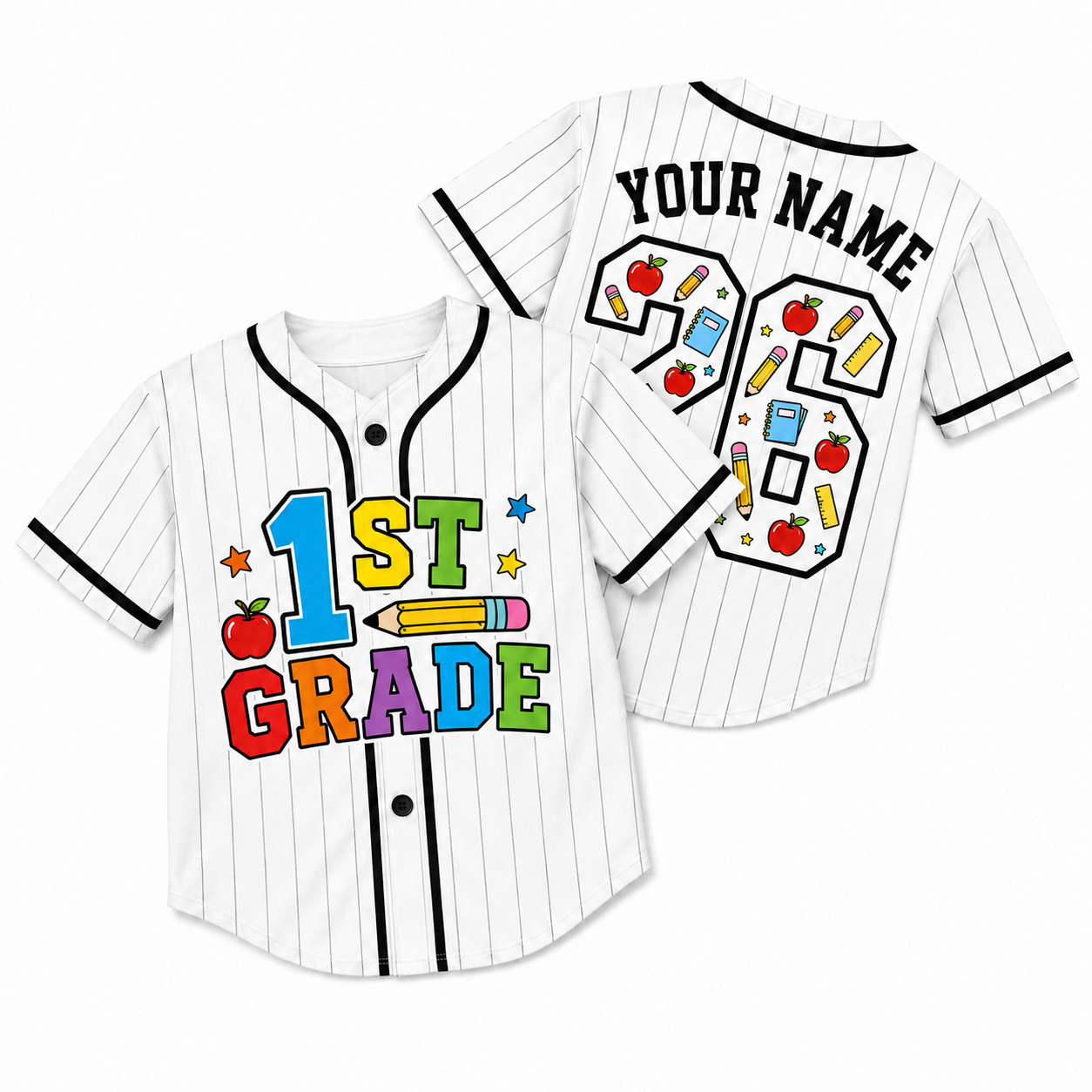 Custom Back to School Baseball Jersey First Grade Design - Add Your Name and Number