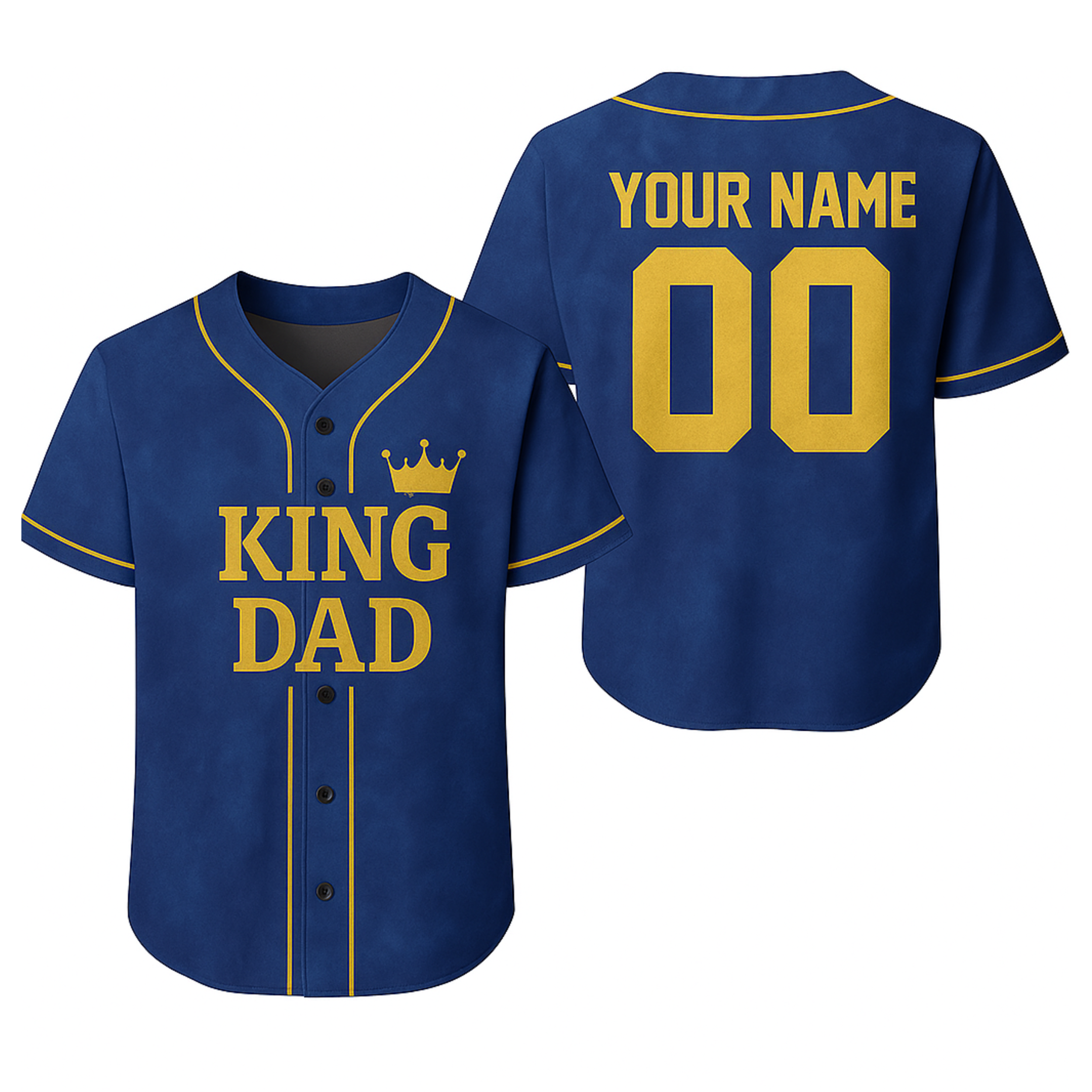 Custom Father's Day Baseball Jersey Blue with Gold Piping - Add Childs Name and Photos