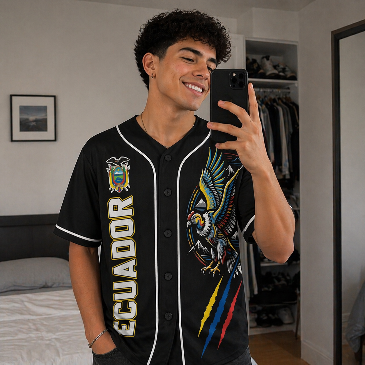 Custom Ecuador Baseball Jersey Ecuadorian Fan Split Tricolor – Personalized Name Number