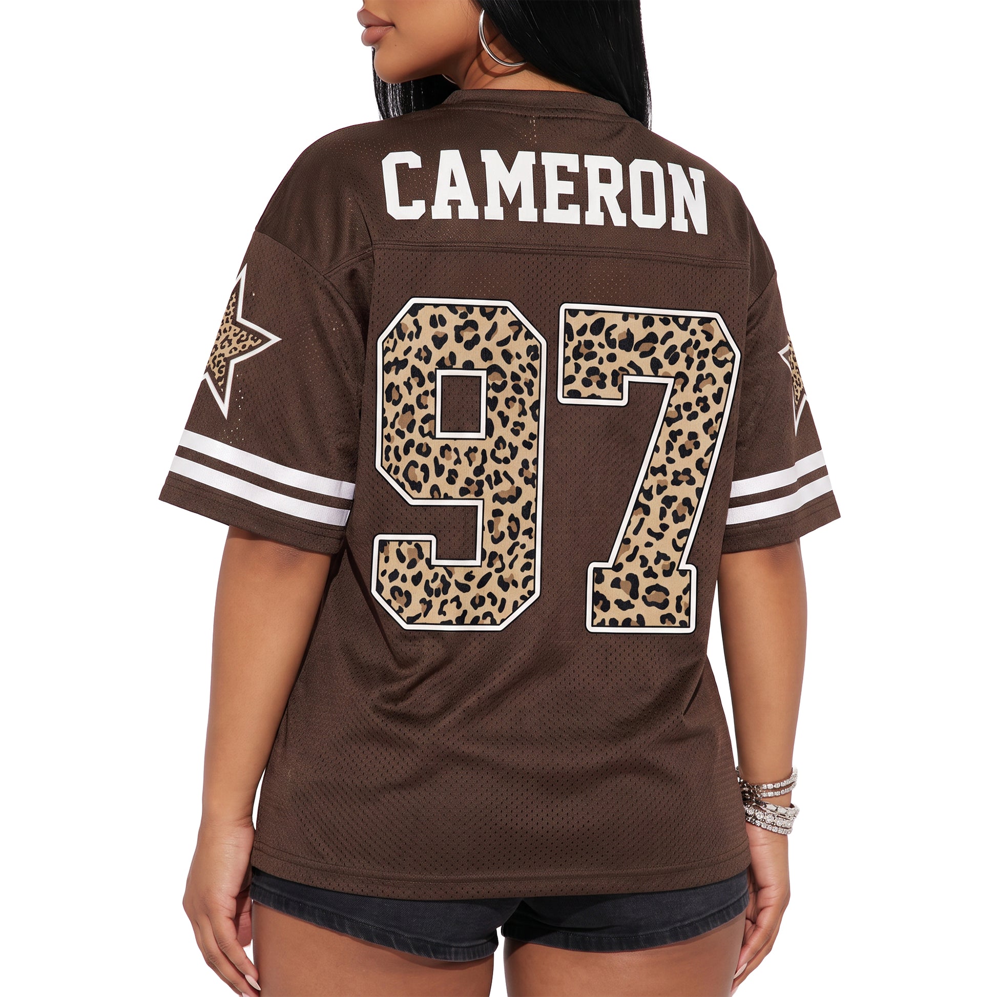 Custom Drop Shoulder Football Jersey Brown Leopard - Design Your Own