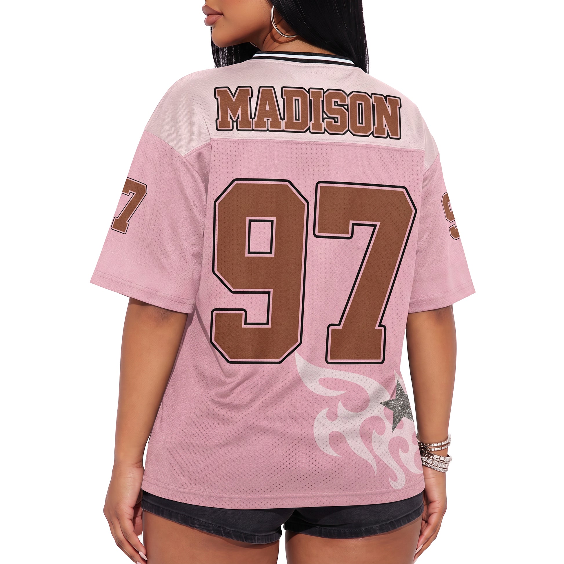 Custom Drop Shoulder Football Jersey Pink Leopard Bow - Design Your Own