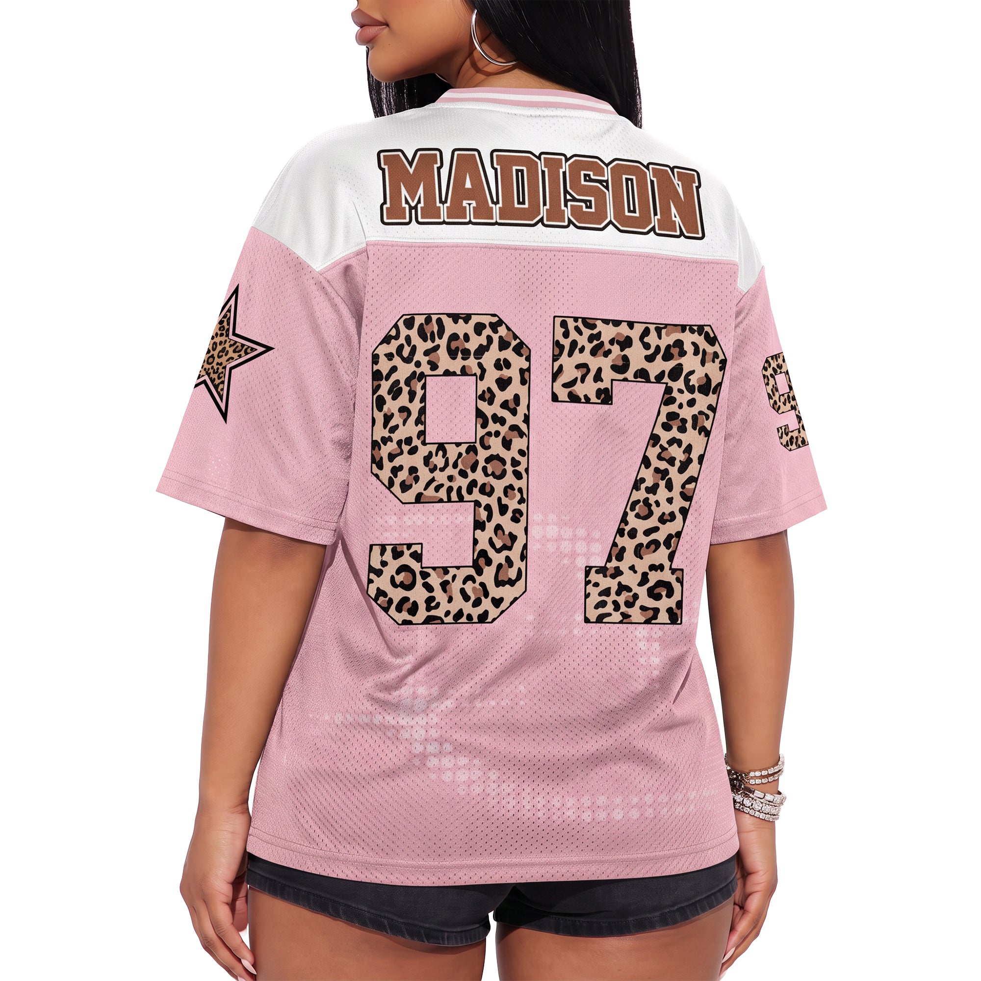 Custom Drop Shoulder Football Jersey Pink Leopard - Design Your Own
