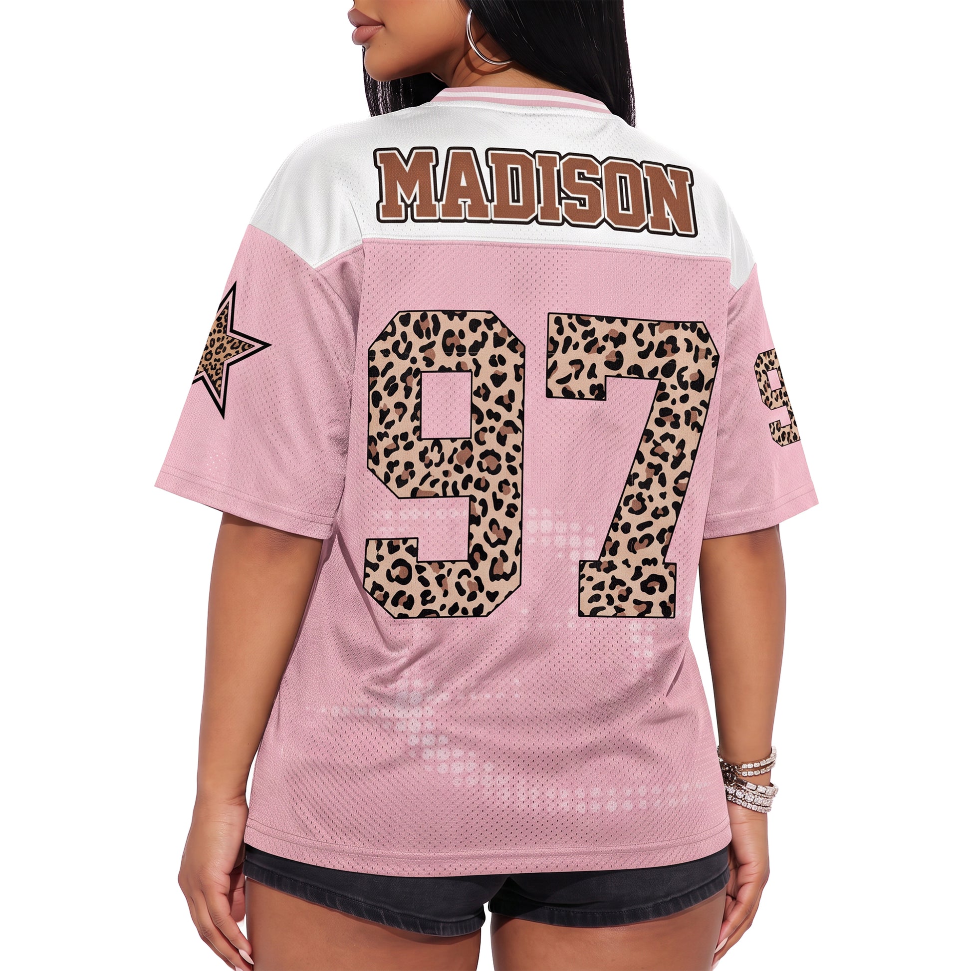 Custom Drop Shoulder Football Jersey Pink Leopard - Design Your Own