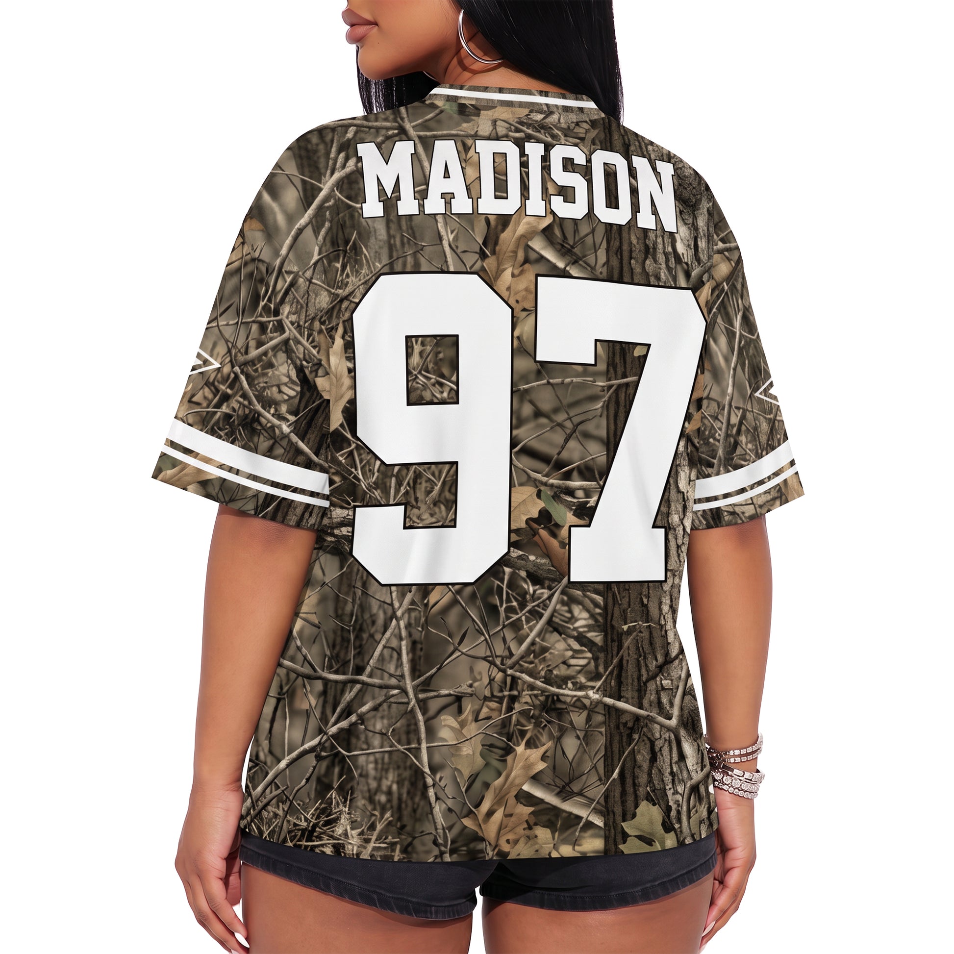 Custom Drop Shoulder Football Jersey Woodland Camo - Design Your Own